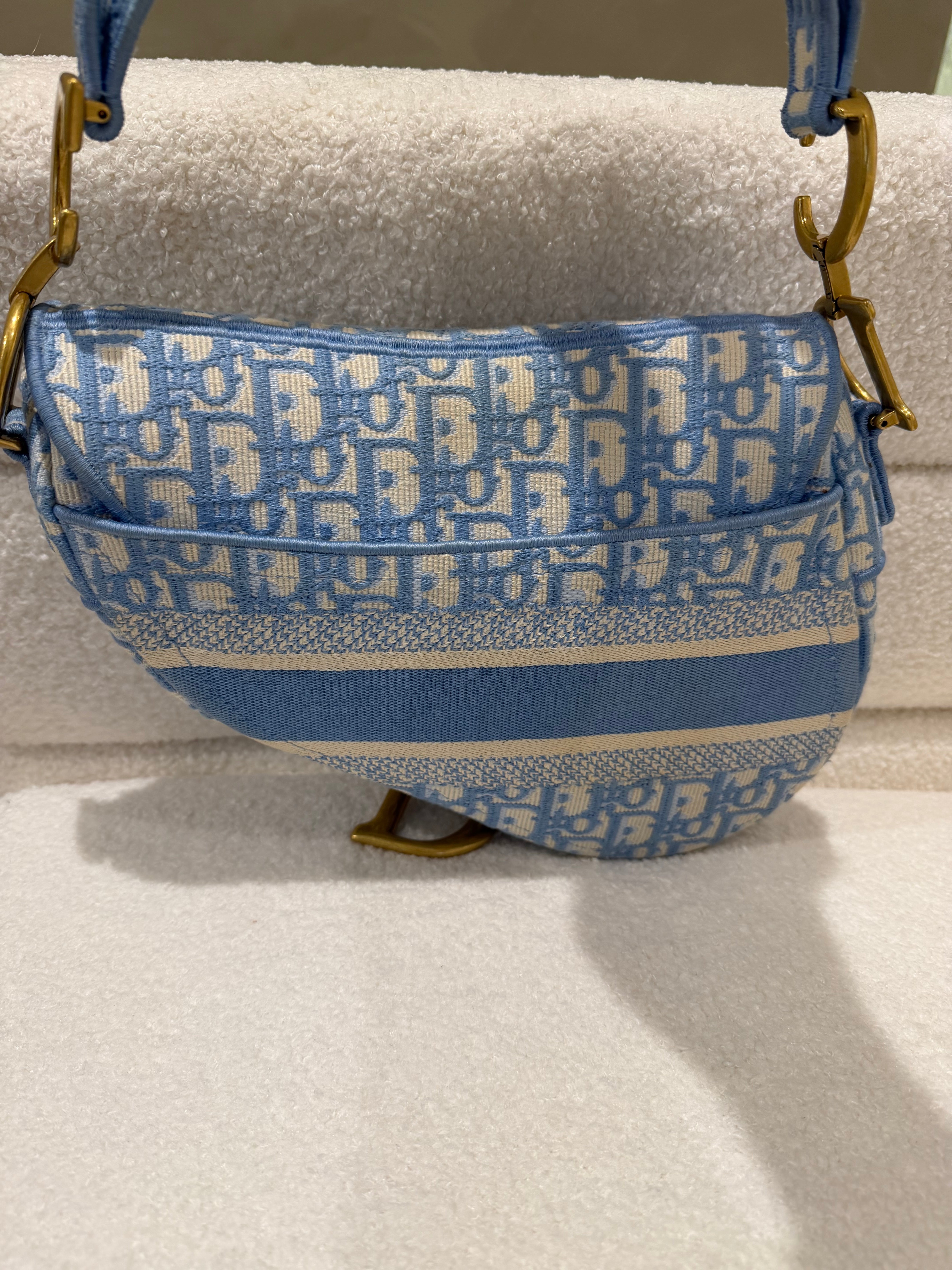 Dior Saddle Bag | Light Blue & Cream | Gold Hardware | Good condition