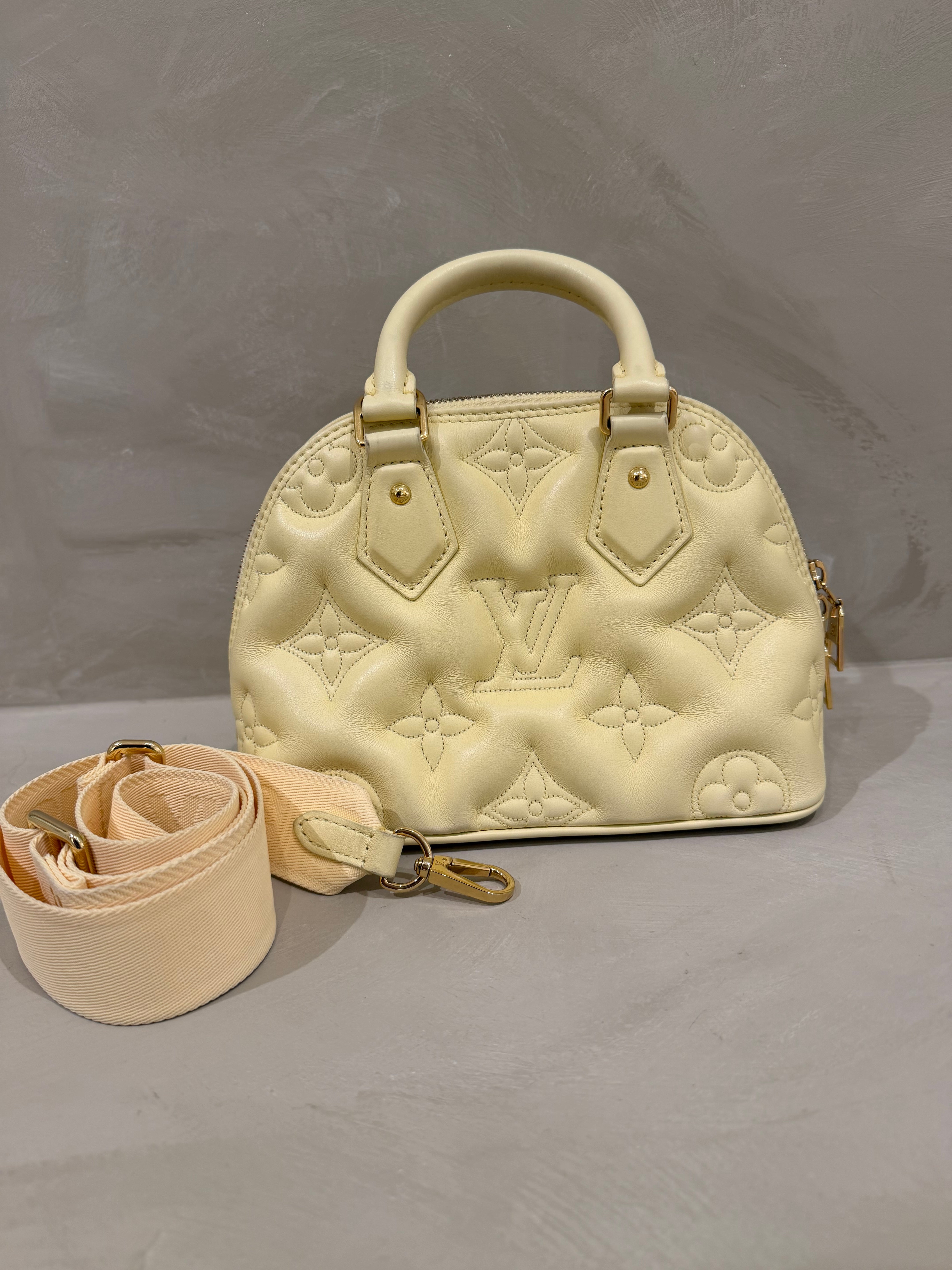 Louis Vuitton Alma Bubblegram yellow handbag with gold hardware pristine condition