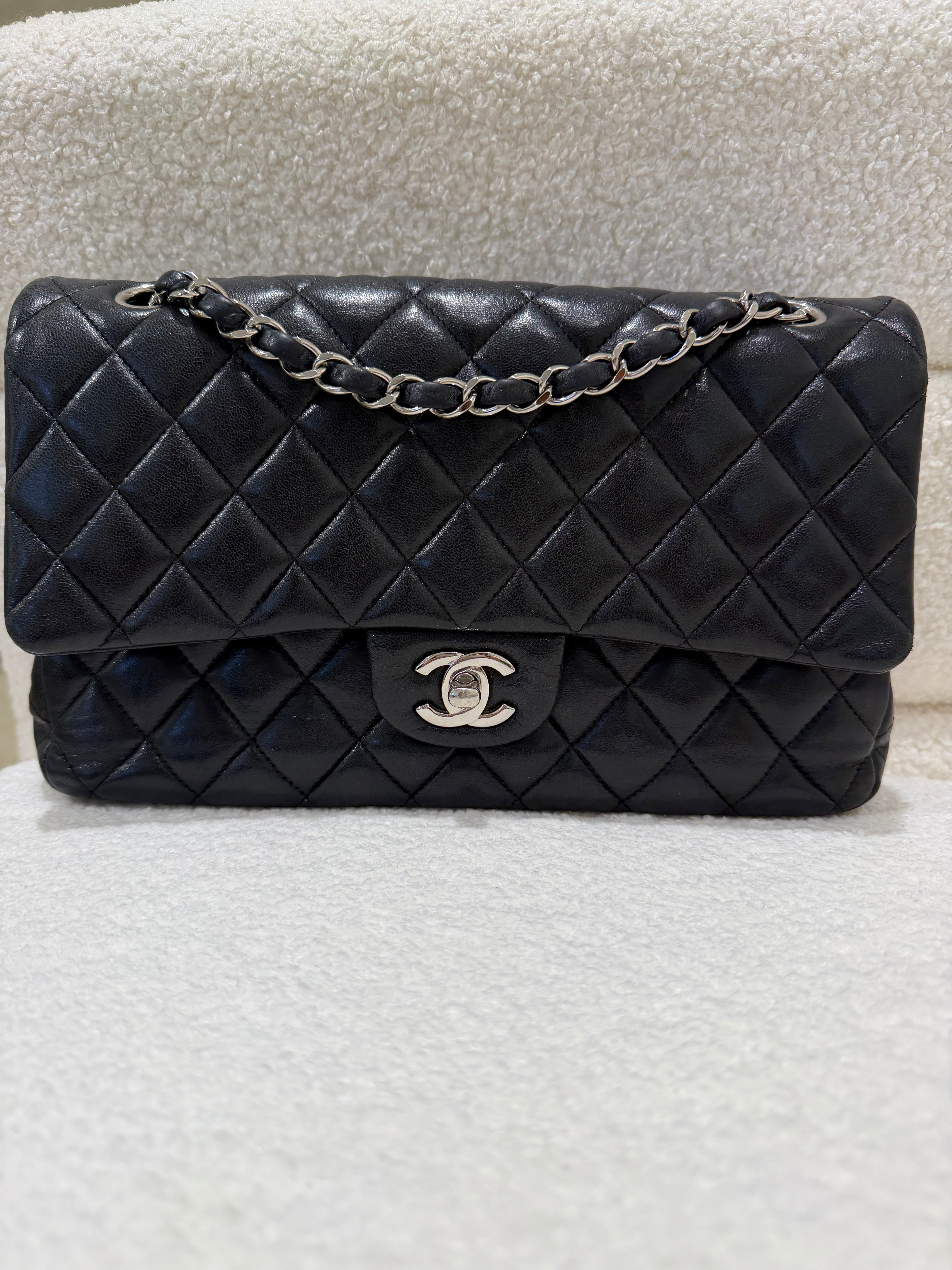 Chanel Lambskin Double Flap Bag – Silver Hardware-Good condition