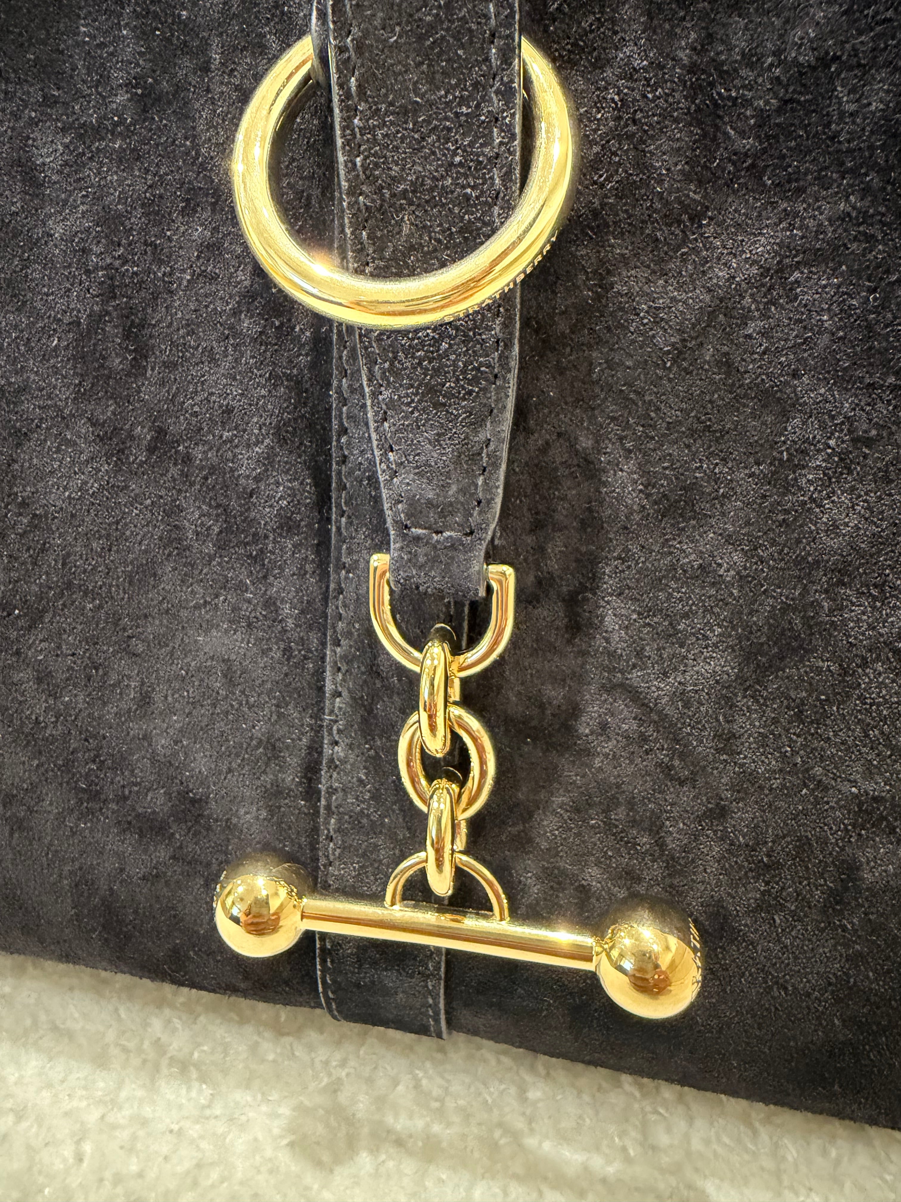 Strathberry Kite Black Suede Tote / Hobo Shoulder Bag with Gold Hardware
