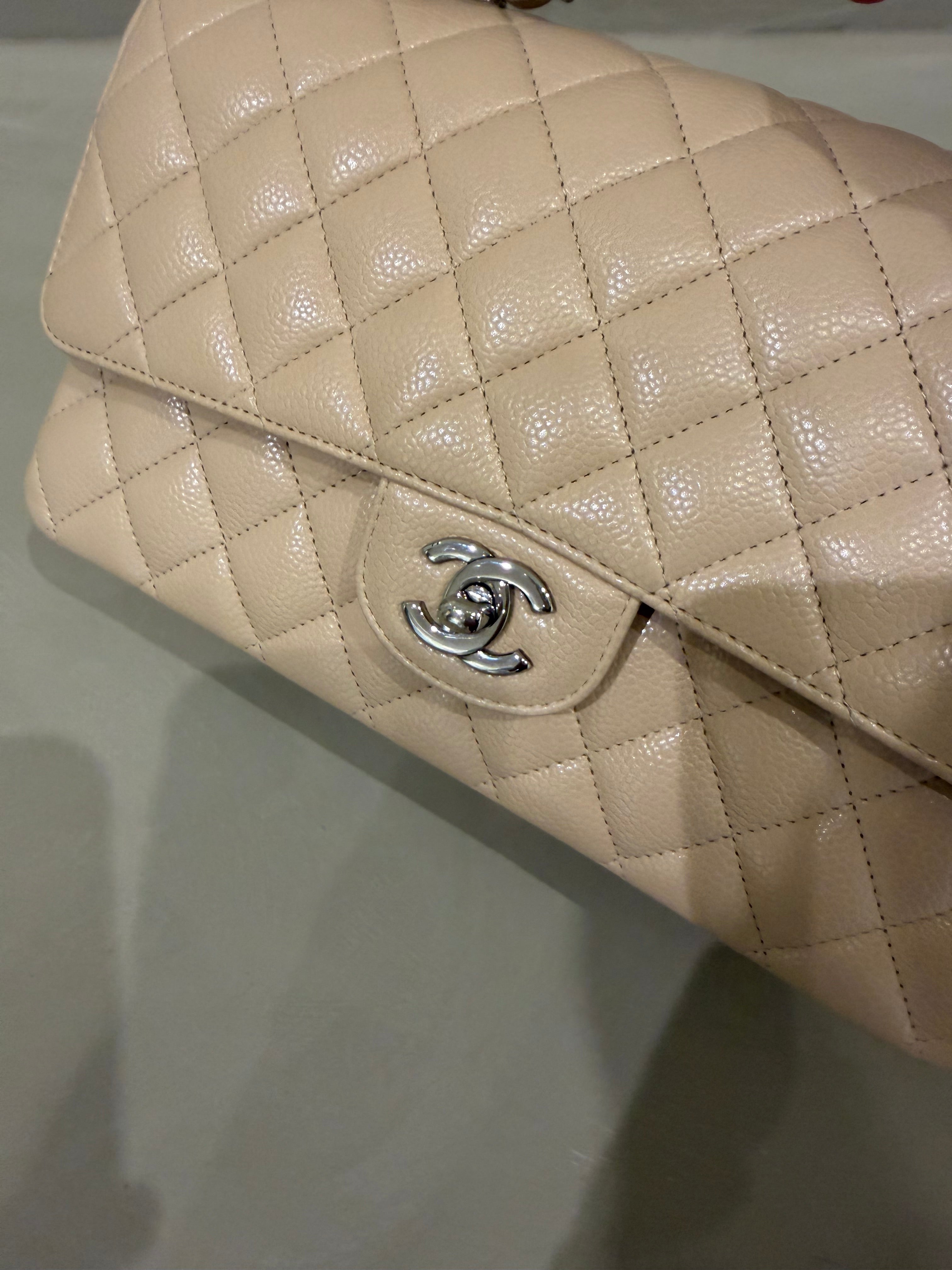 Chanel Medium Classic Flap | Beige Caviar | Silver Hardware | Excellent