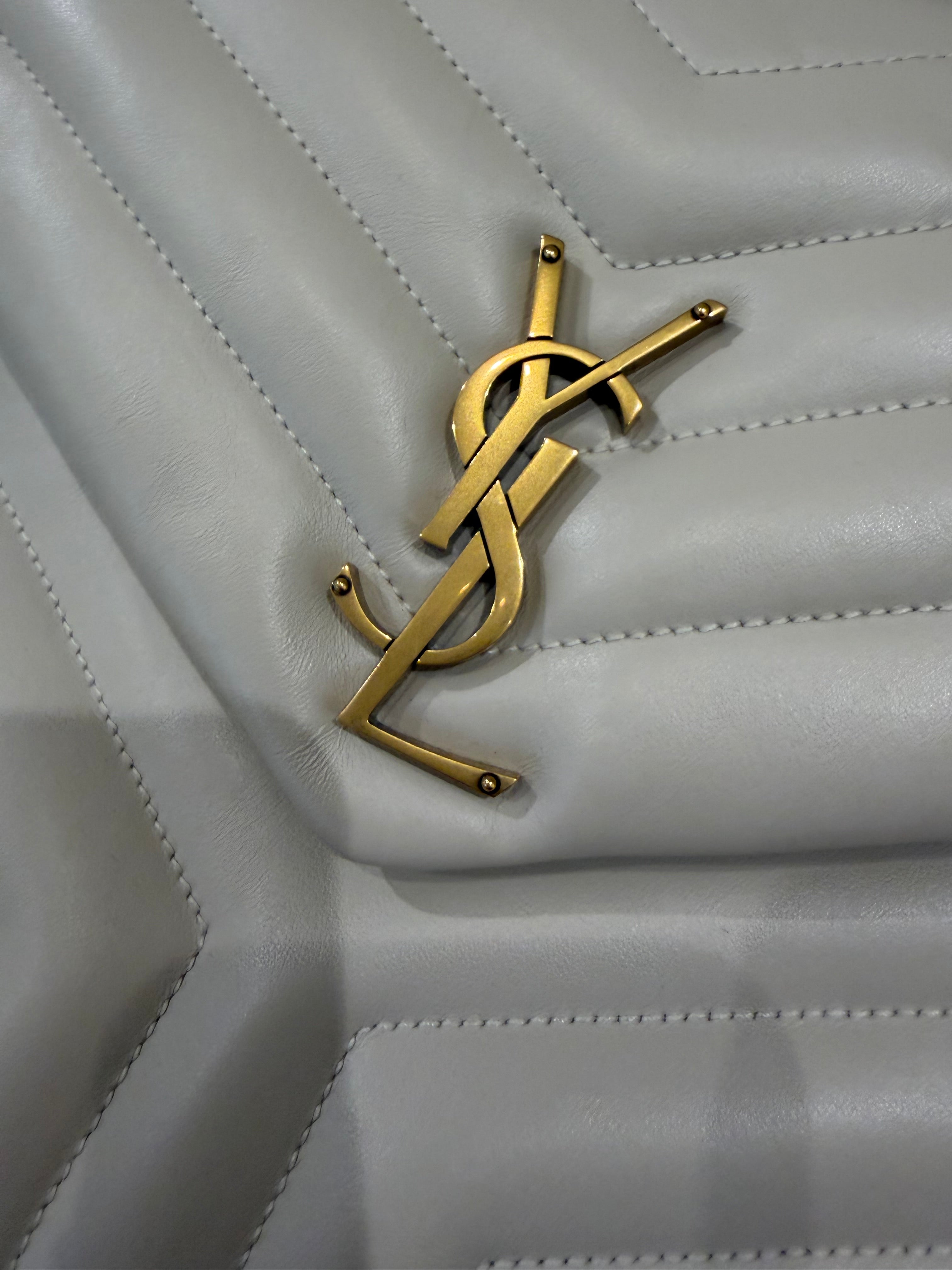 Saint Laurent Loulou Large Cream Quilted Leather Shoulder Bag with Gold Hardware