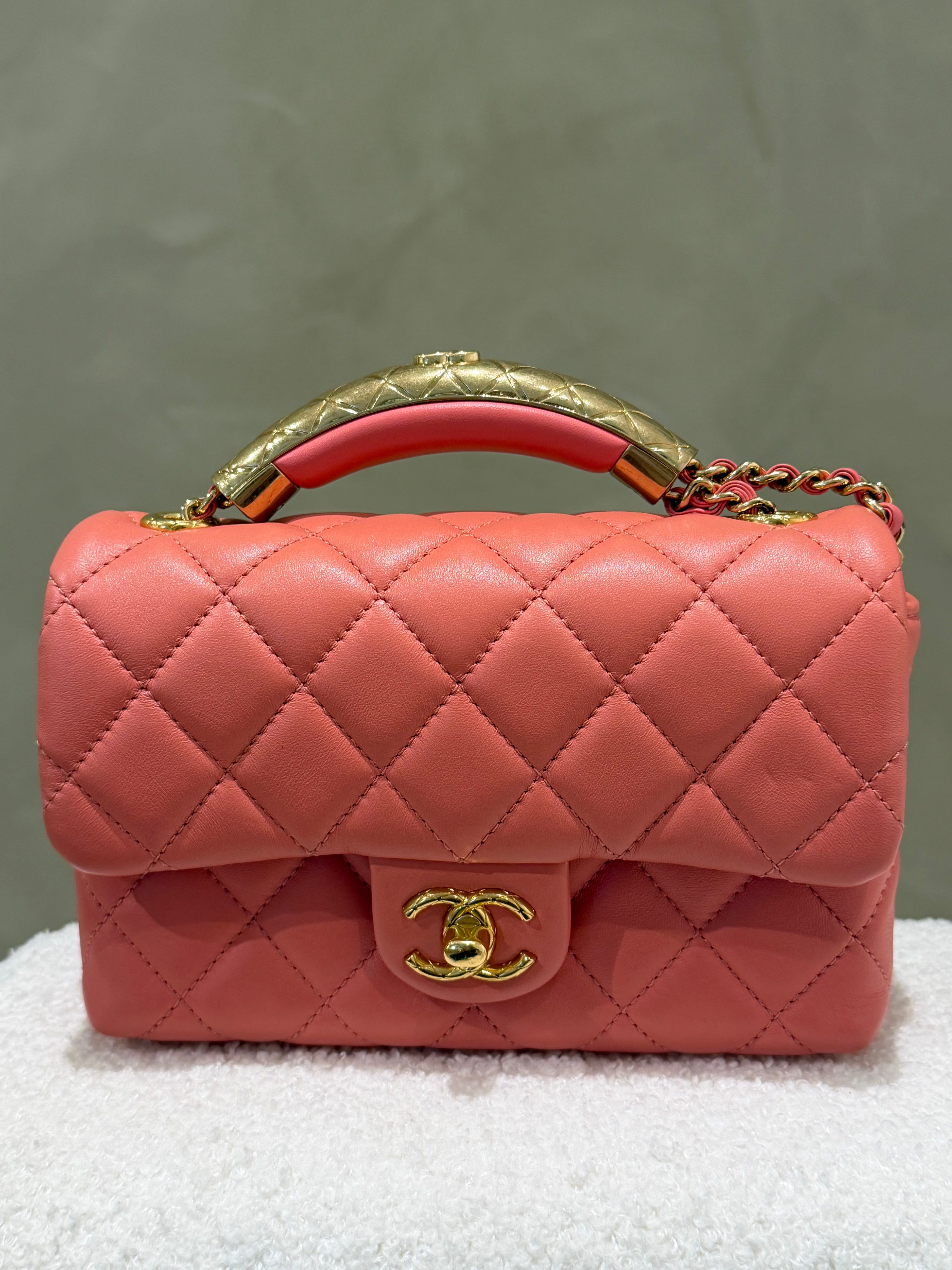 Chanel Mini Top Handle / Crossbody Bag Coral Pink