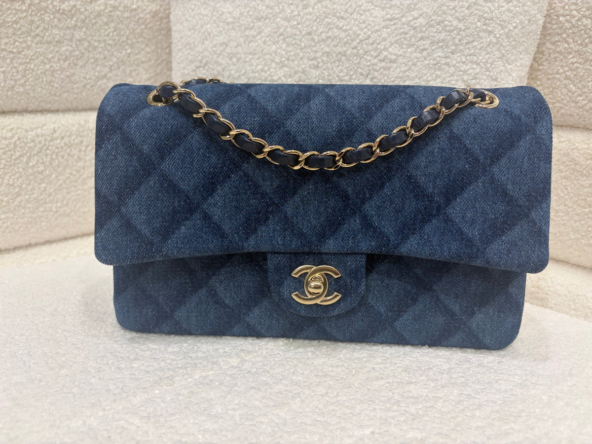 Chanel Classic Double Flap | Medium | Bleu Tromp L'oeil Denim | Champagne Gold-Tone Hardware | Unused