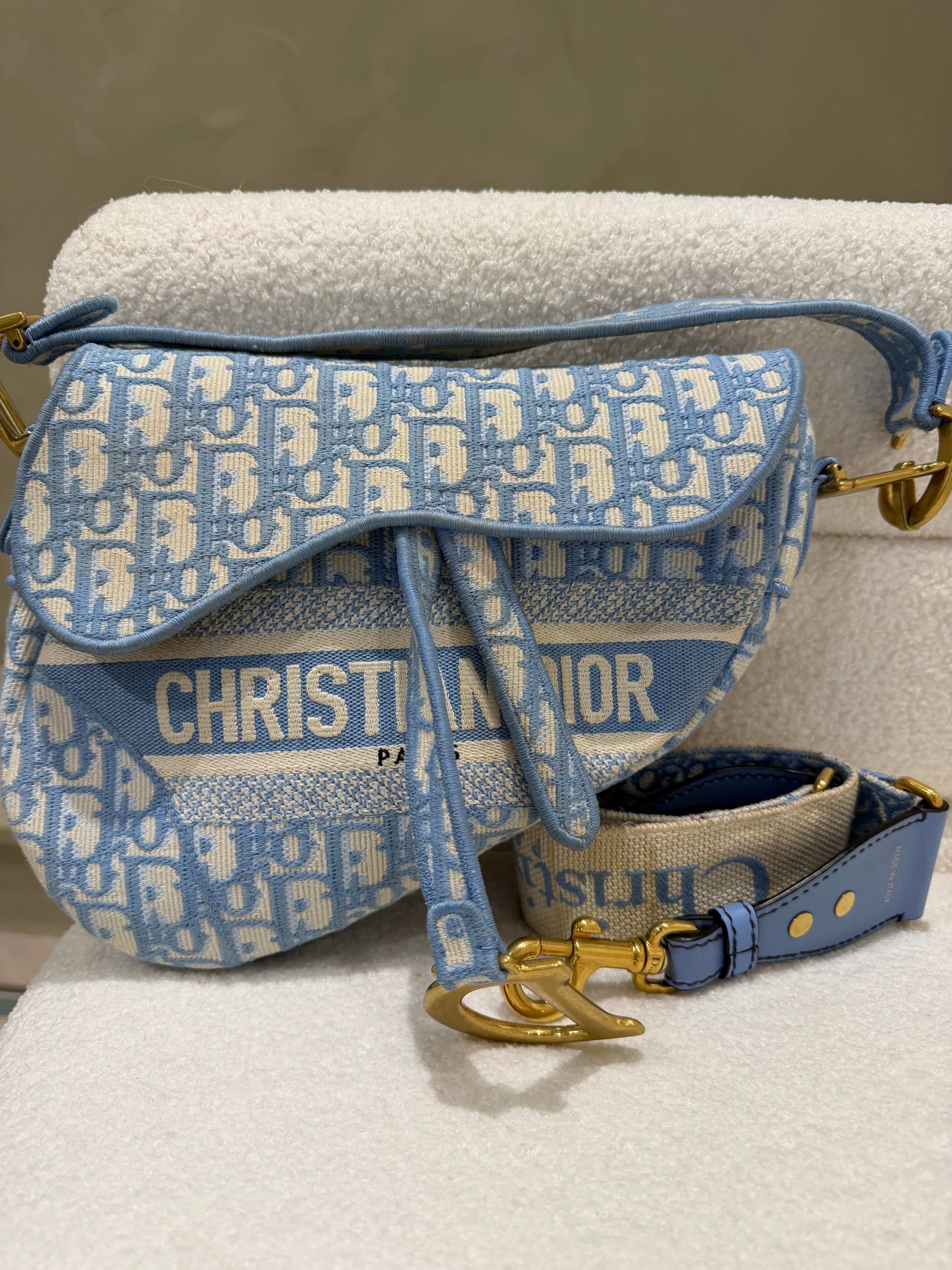 Dior Saddle Bag | Light Blue & Cream | Gold Hardware | Good condition