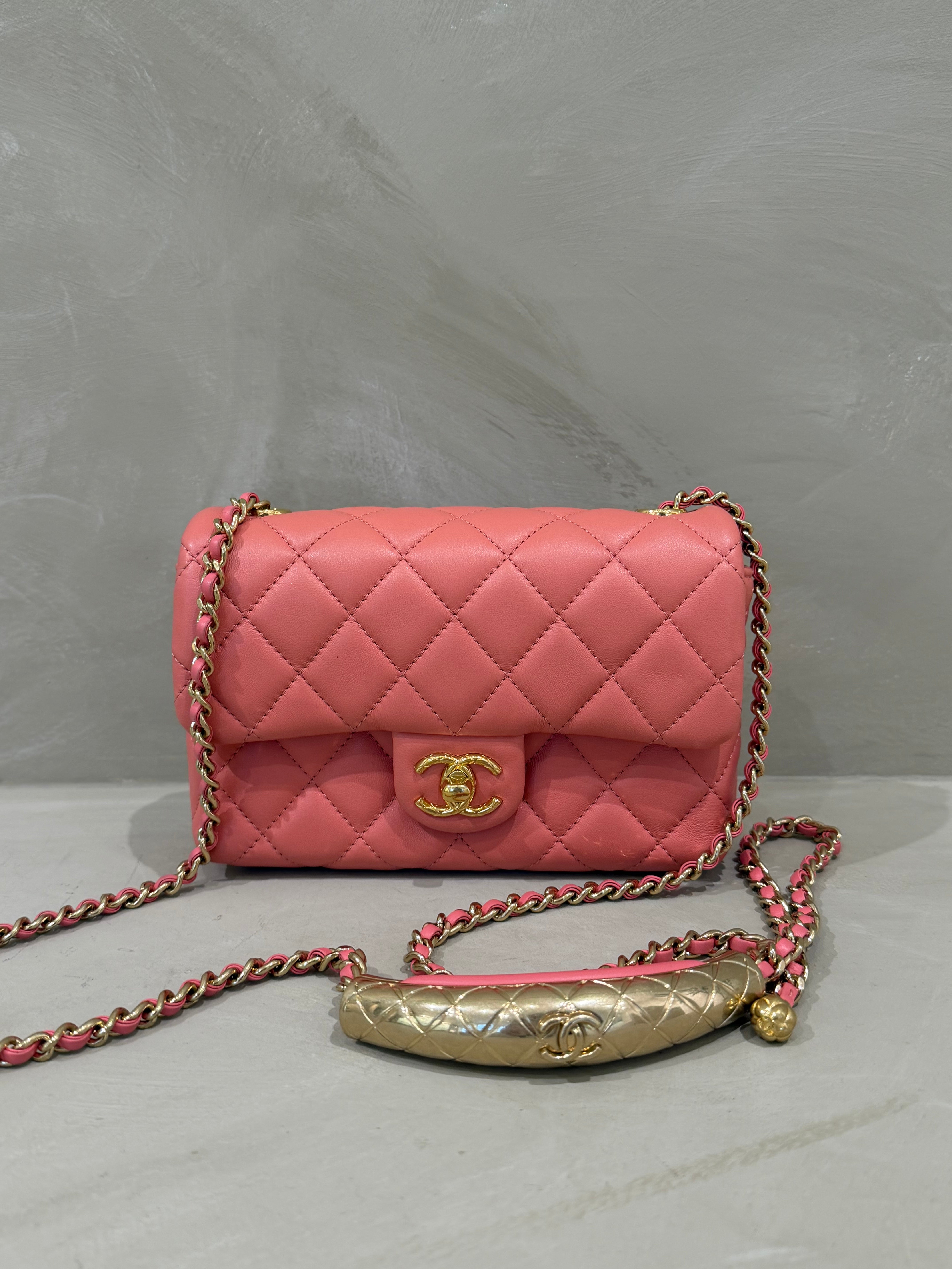 Chanel Mini Top Handle / Crossbody Bag Coral Pink