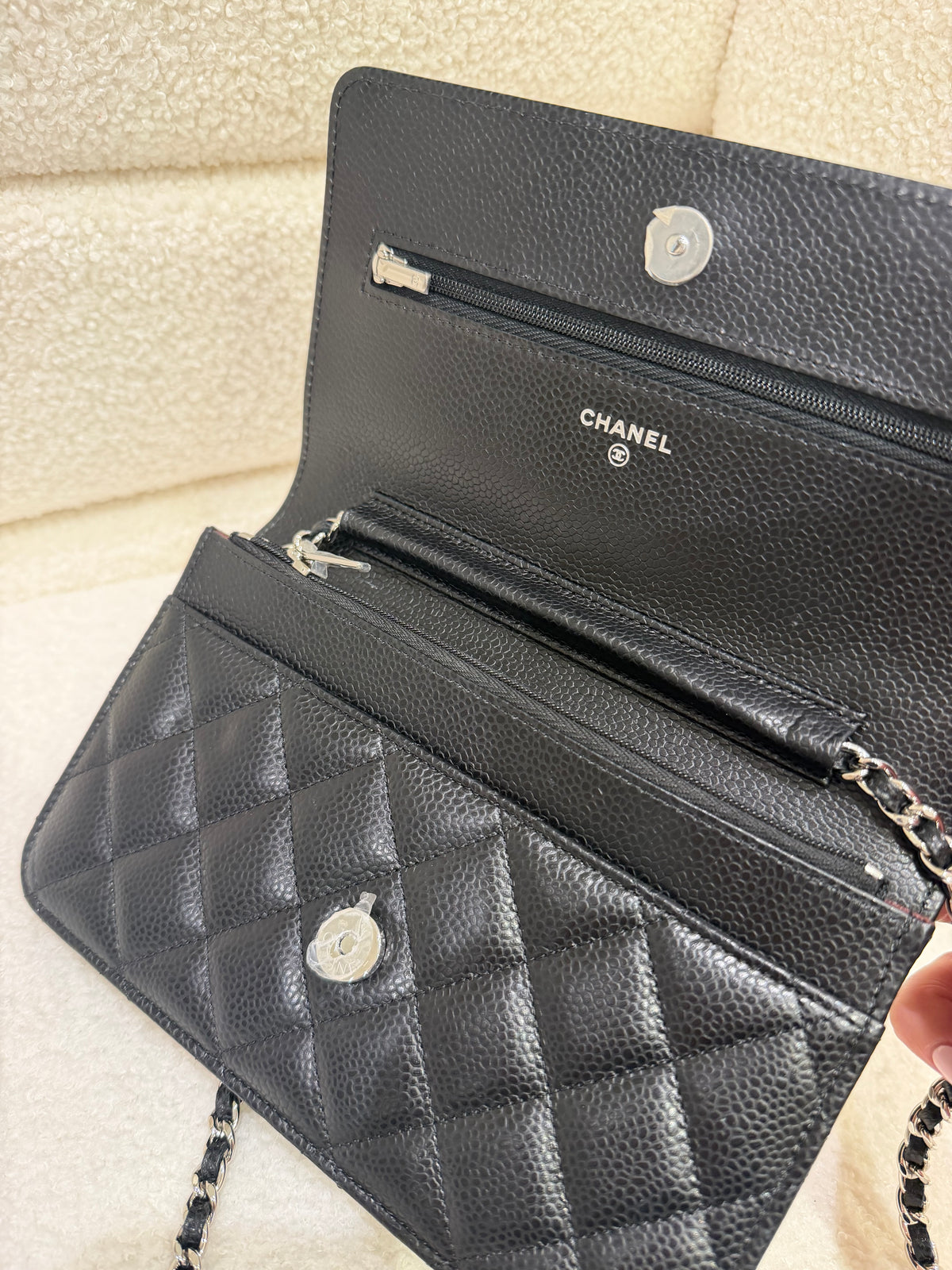 Chanel WOC Black Caviar Silver Hardware Microchip Full Set & Receipt