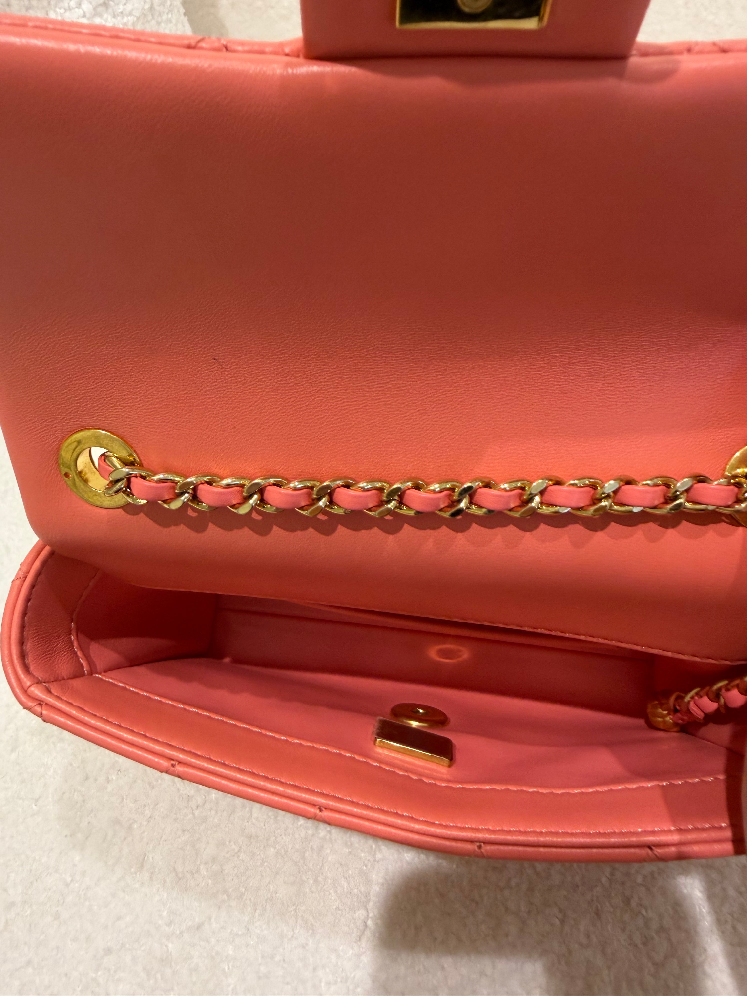 Chanel Mini Top Handle / Crossbody Bag Coral Pink