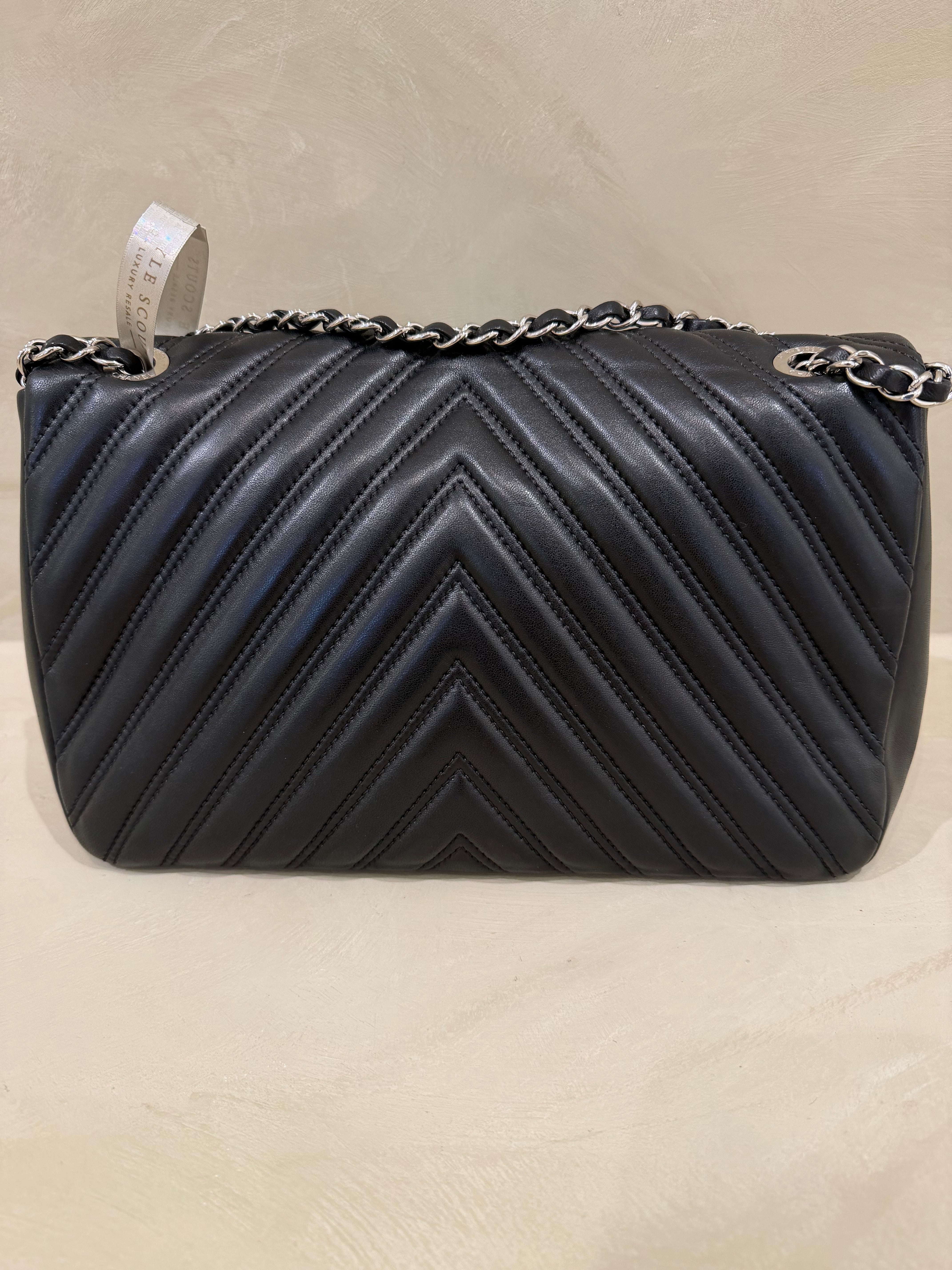 Chanel Seasonal Jumbo Single Flap | Black Lambskin | Silver Hardware | Excellent