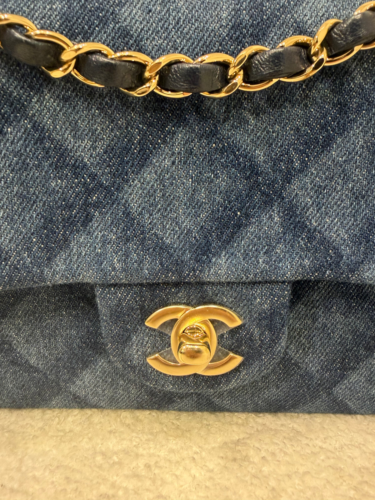 Chanel Classic Double Flap | Medium | Bleu Tromp L'oeil Denim | Champagne Gold-Tone Hardware | Unused