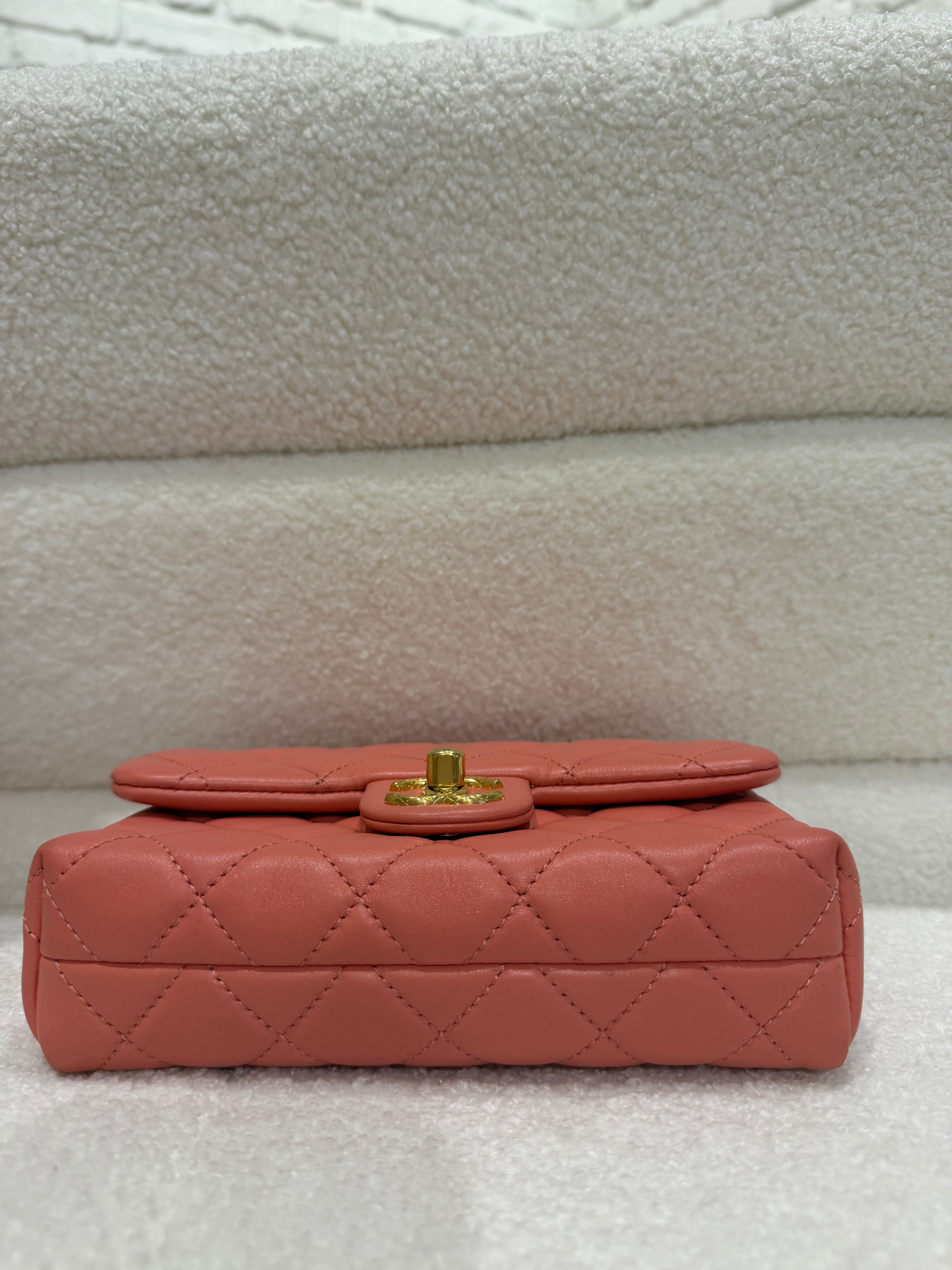 Chanel Mini Top Handle / Crossbody Bag Coral Pink