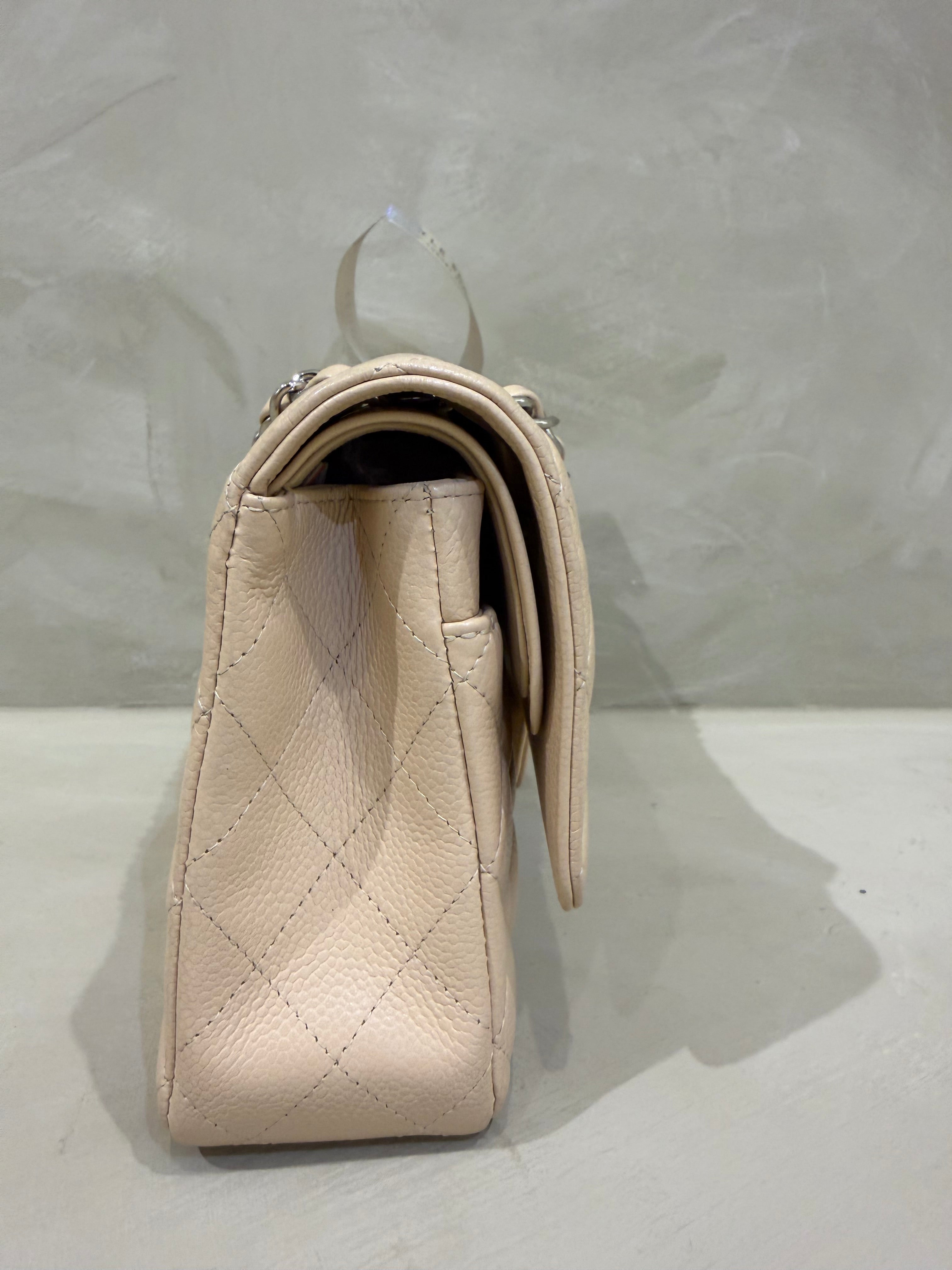Chanel Medium Classic Flap | Beige Caviar | Silver Hardware | Excellent