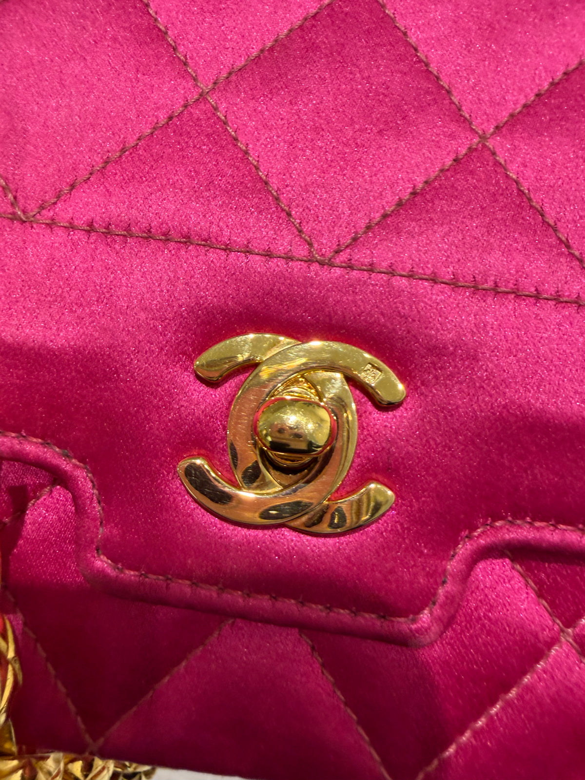 Chanel Pink Satin Quilted Flap Bag Gold Hardware |