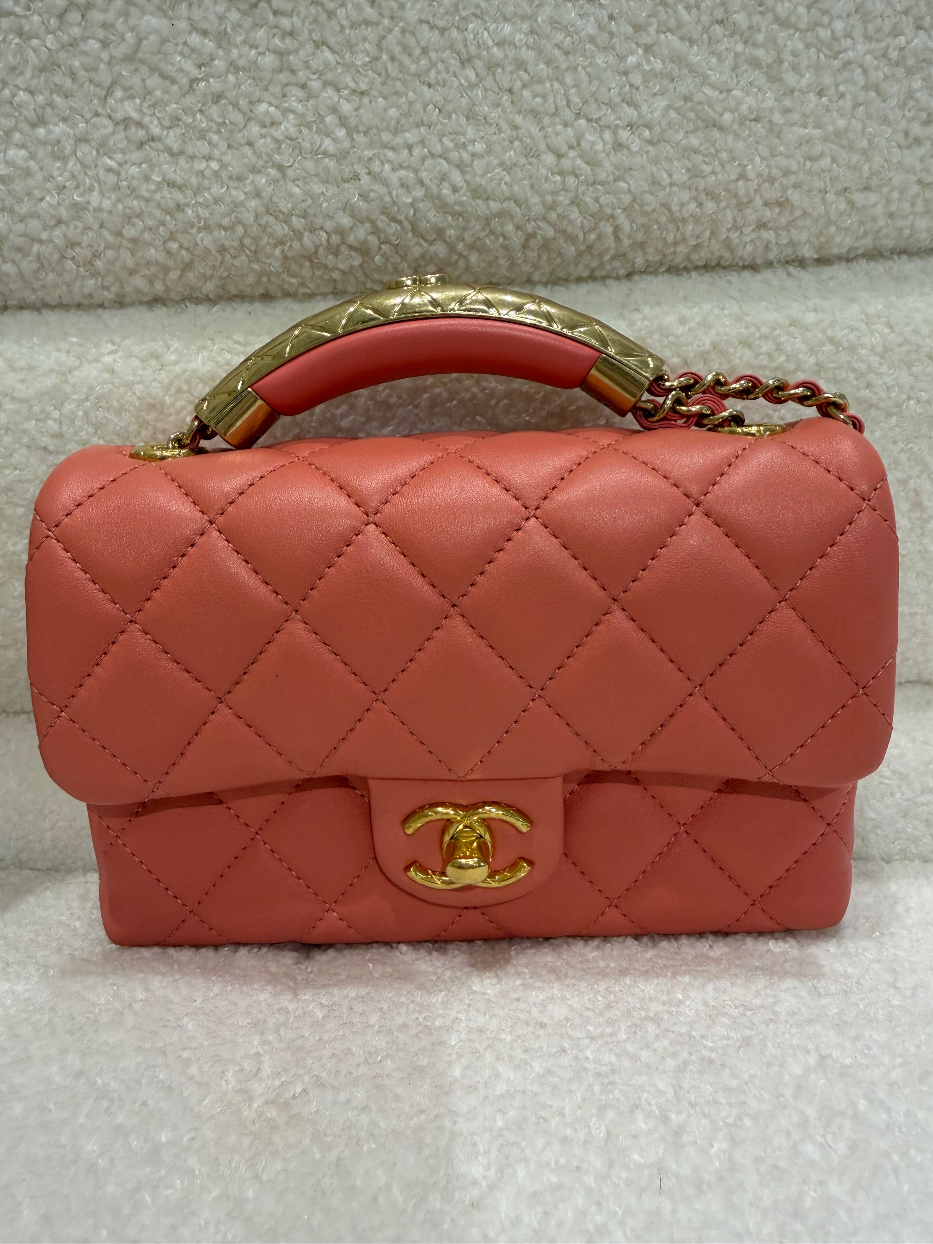 Chanel Mini Top Handle / Crossbody Bag Coral Pink