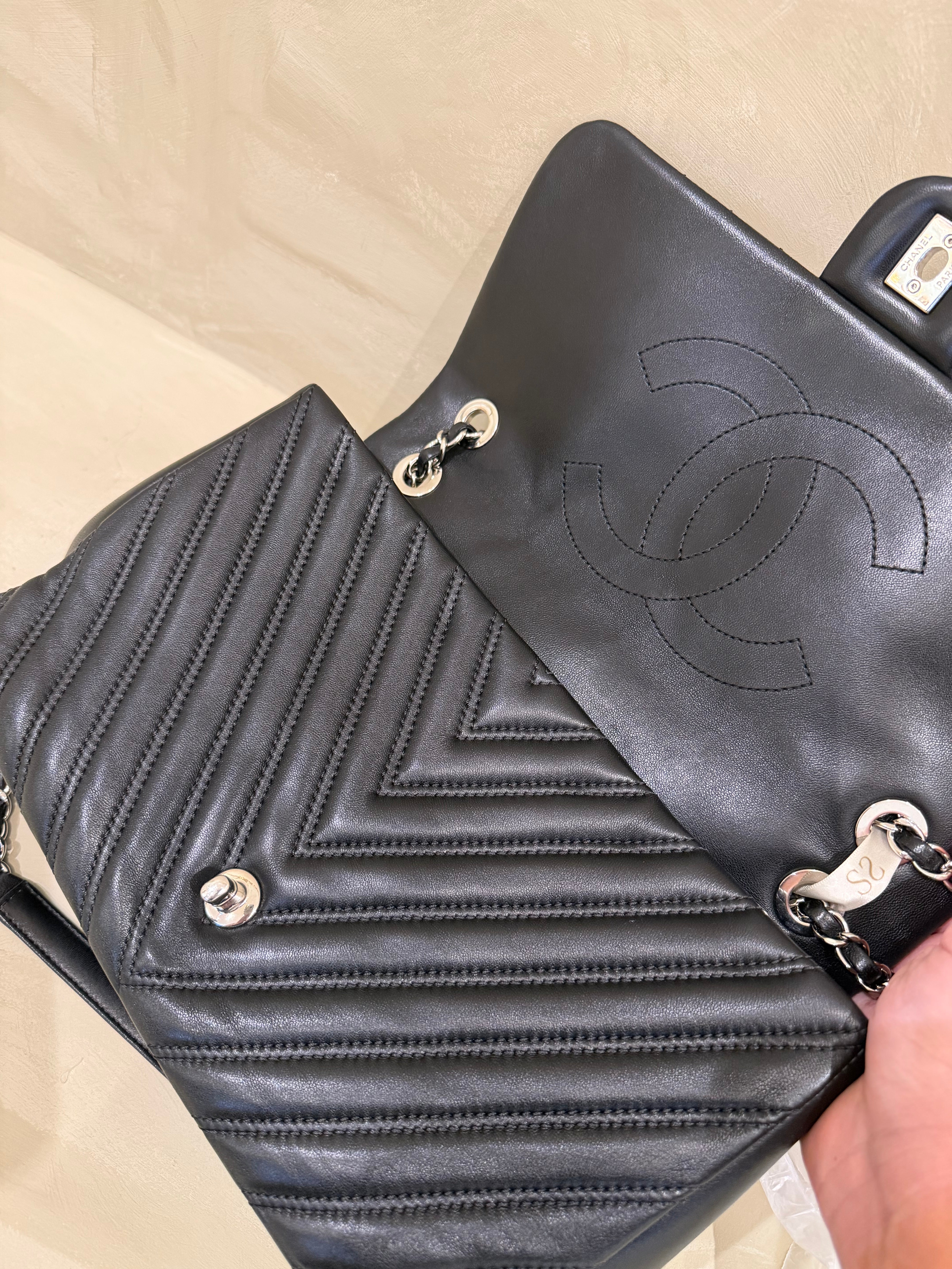 Chanel Seasonal Jumbo Single Flap | Black Lambskin | Silver Hardware | Excellent