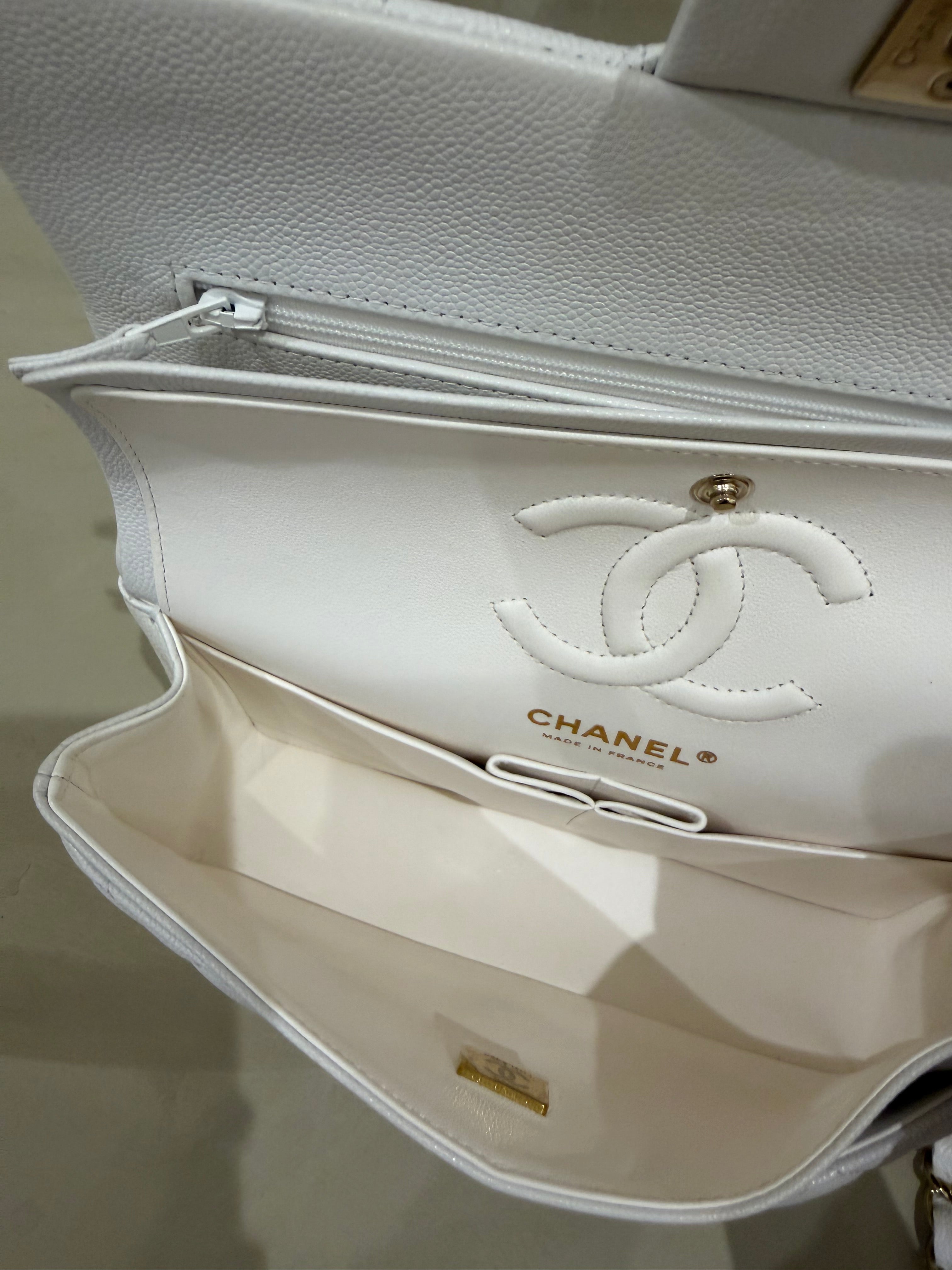 Chanel Small Caviar Classic Flap white