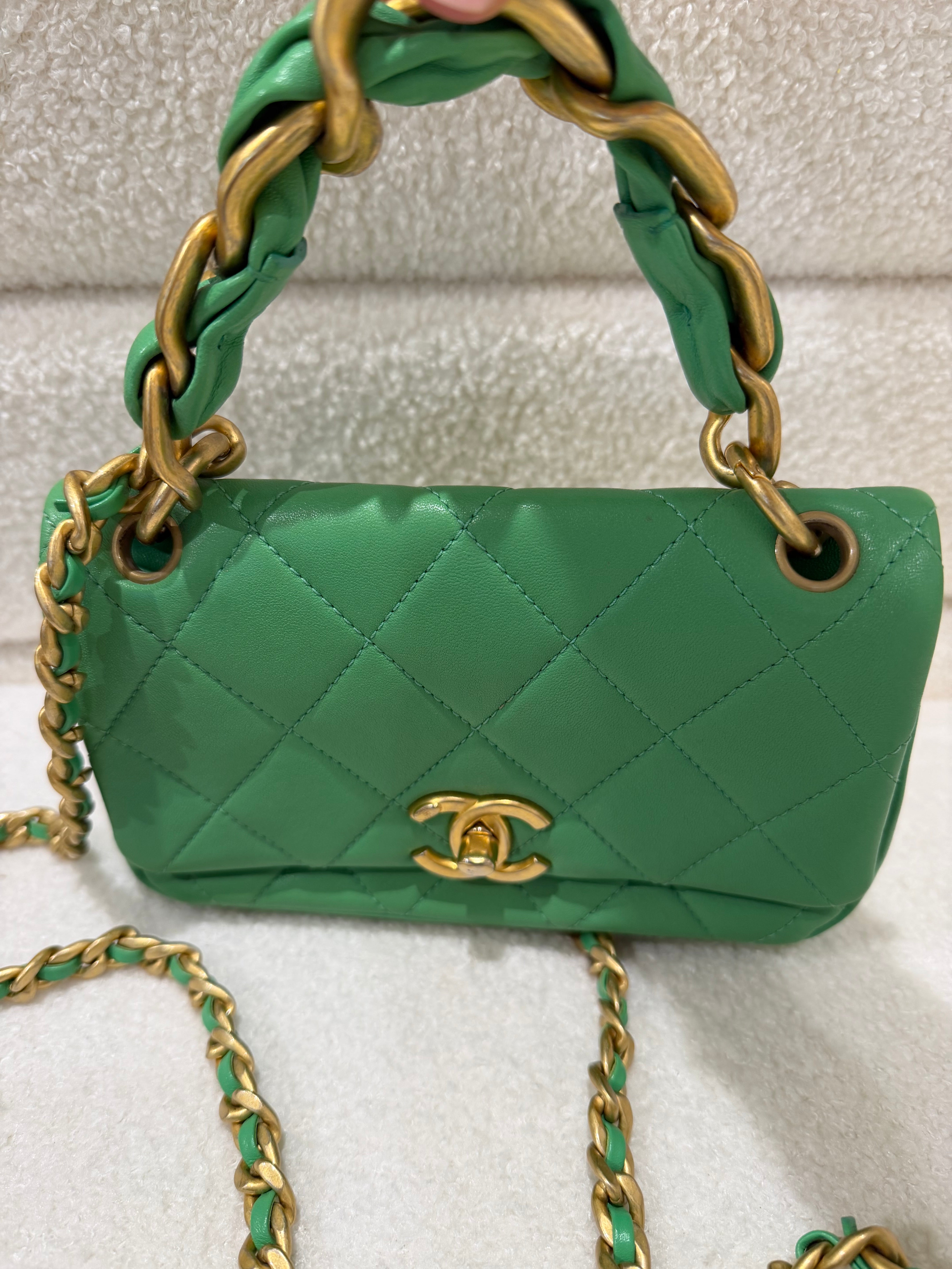Chanel Small 'Chain Is More' Flap Bag | Green | Antique Gold Hardware