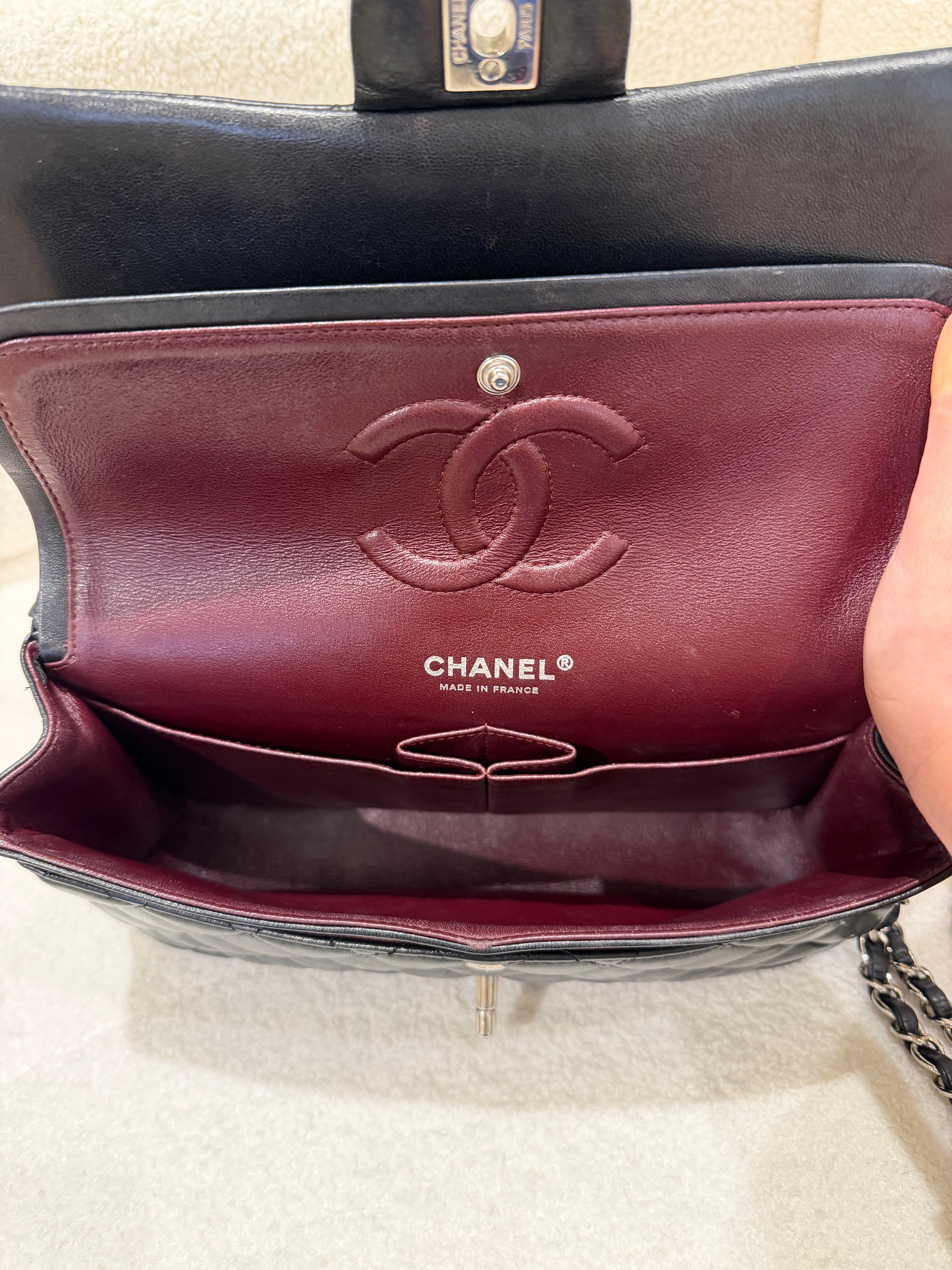 Chanel Lambskin Double Flap Bag – Silver Hardware-Good condition