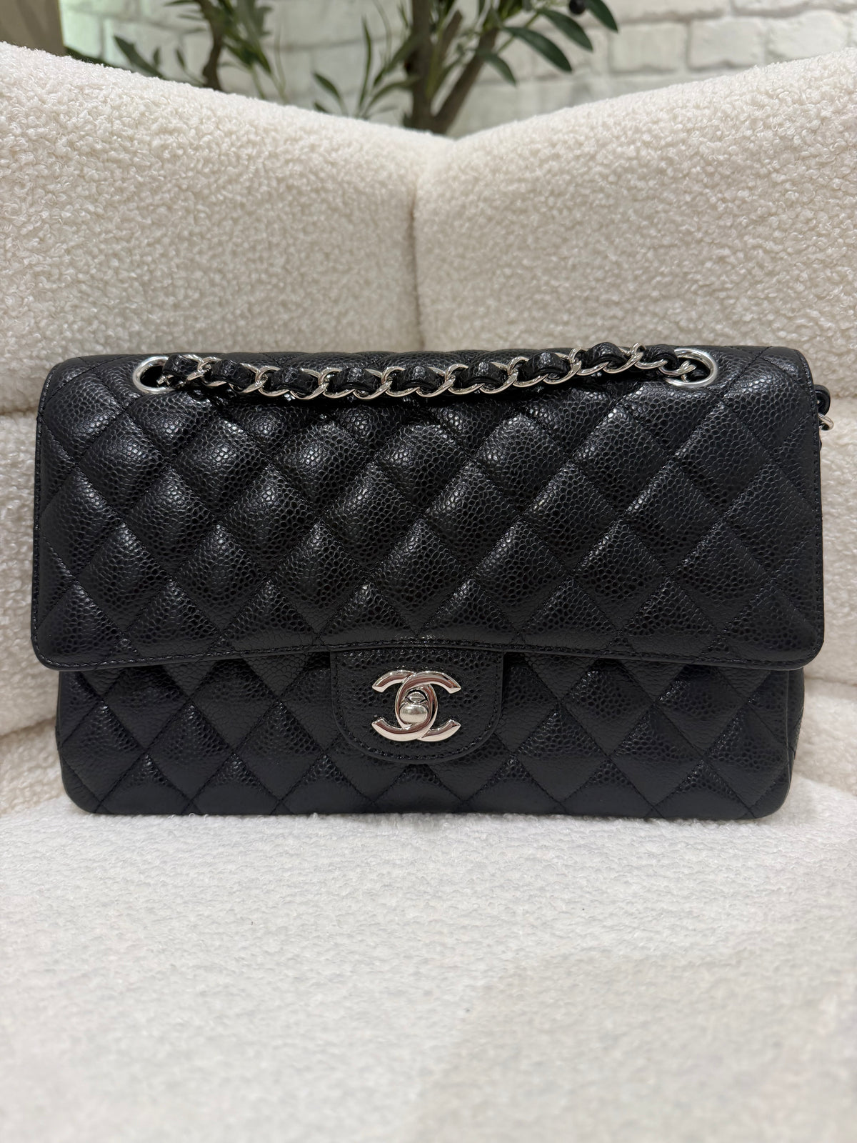 Chanel Medium Classic Flap Black Caviar Silver Hardware | Series 28