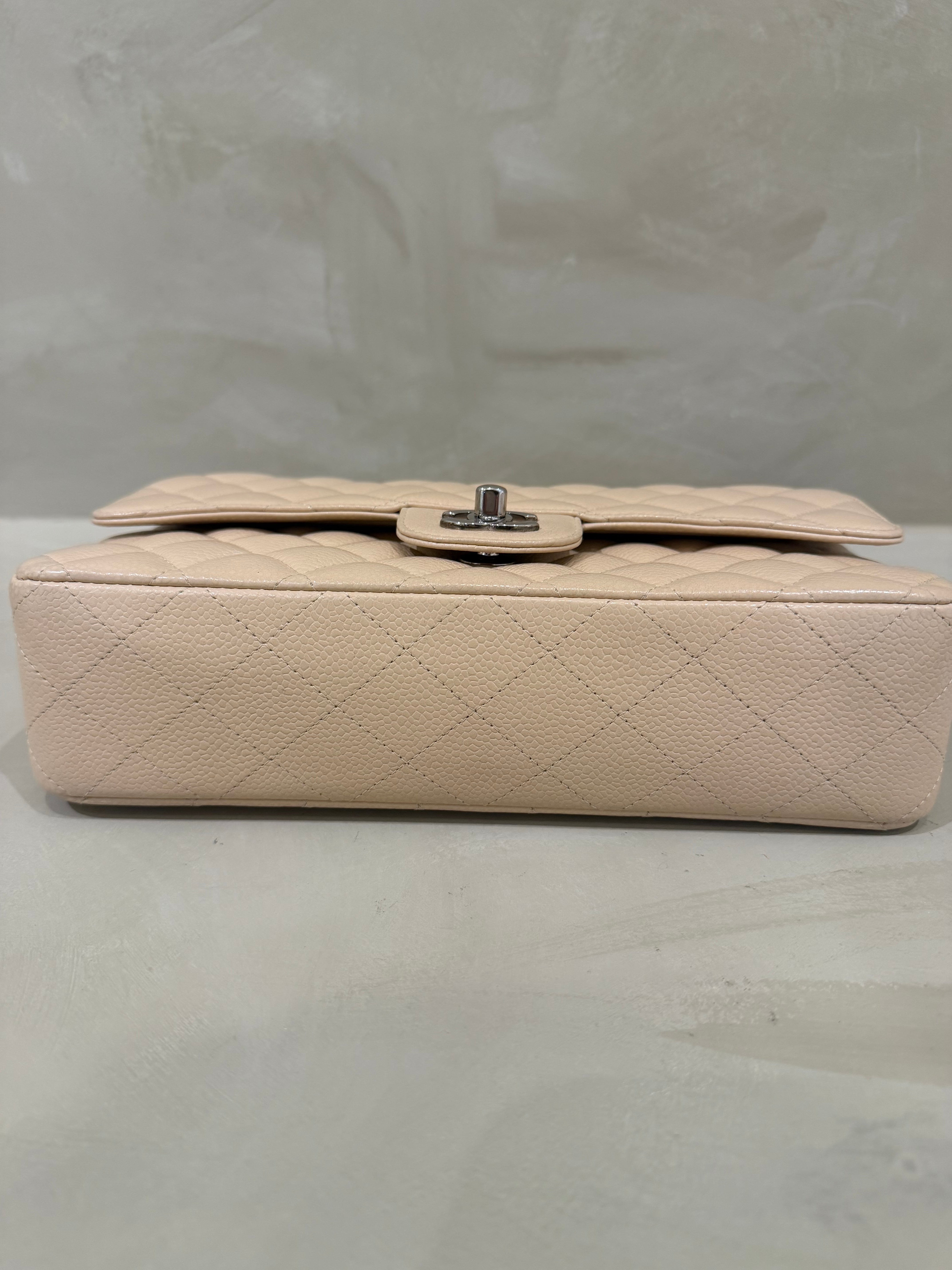 Chanel Medium Classic Flap | Beige Caviar | Silver Hardware | Excellent