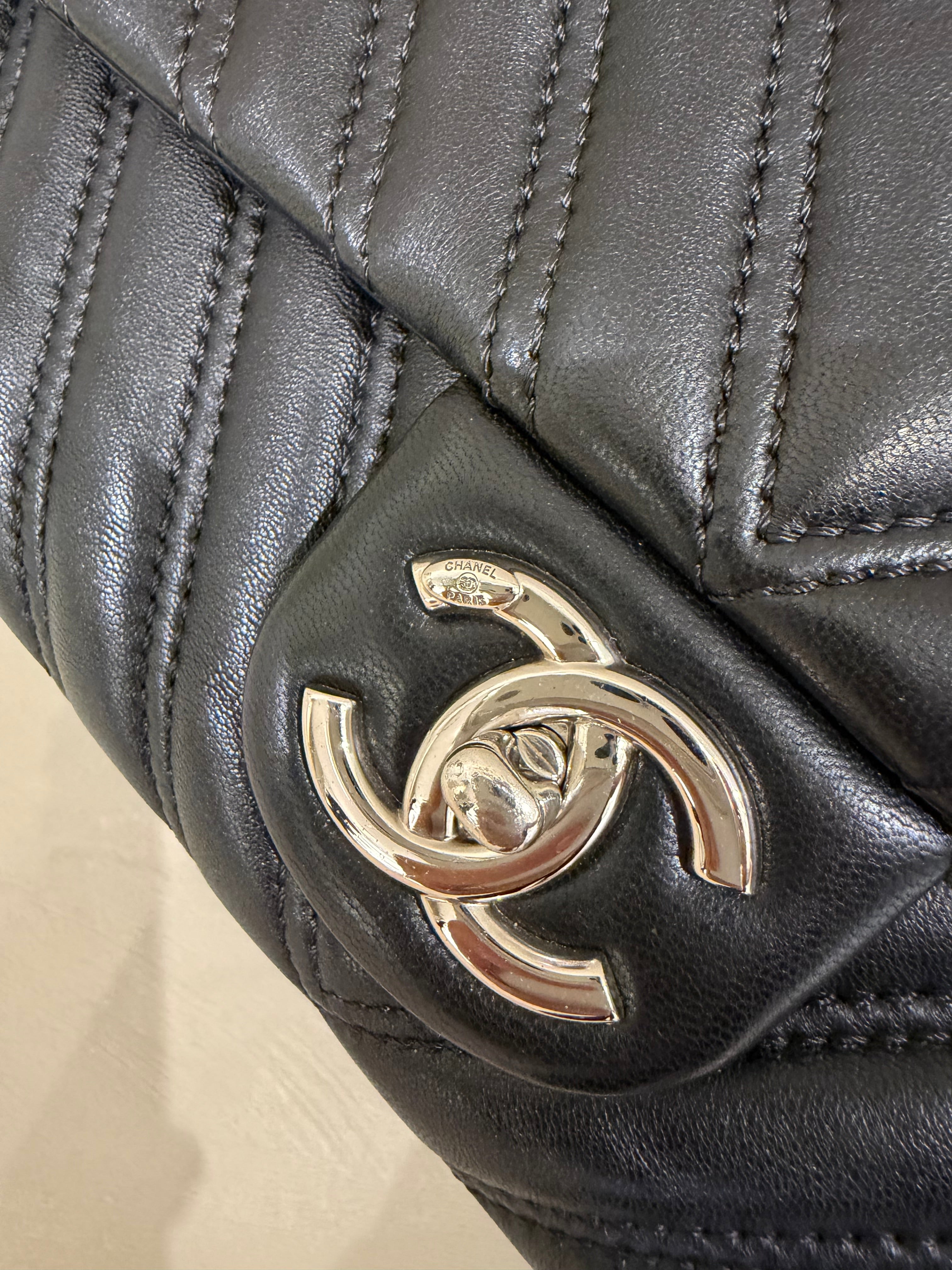 Chanel Seasonal Jumbo Single Flap | Black Lambskin | Silver Hardware | Excellent