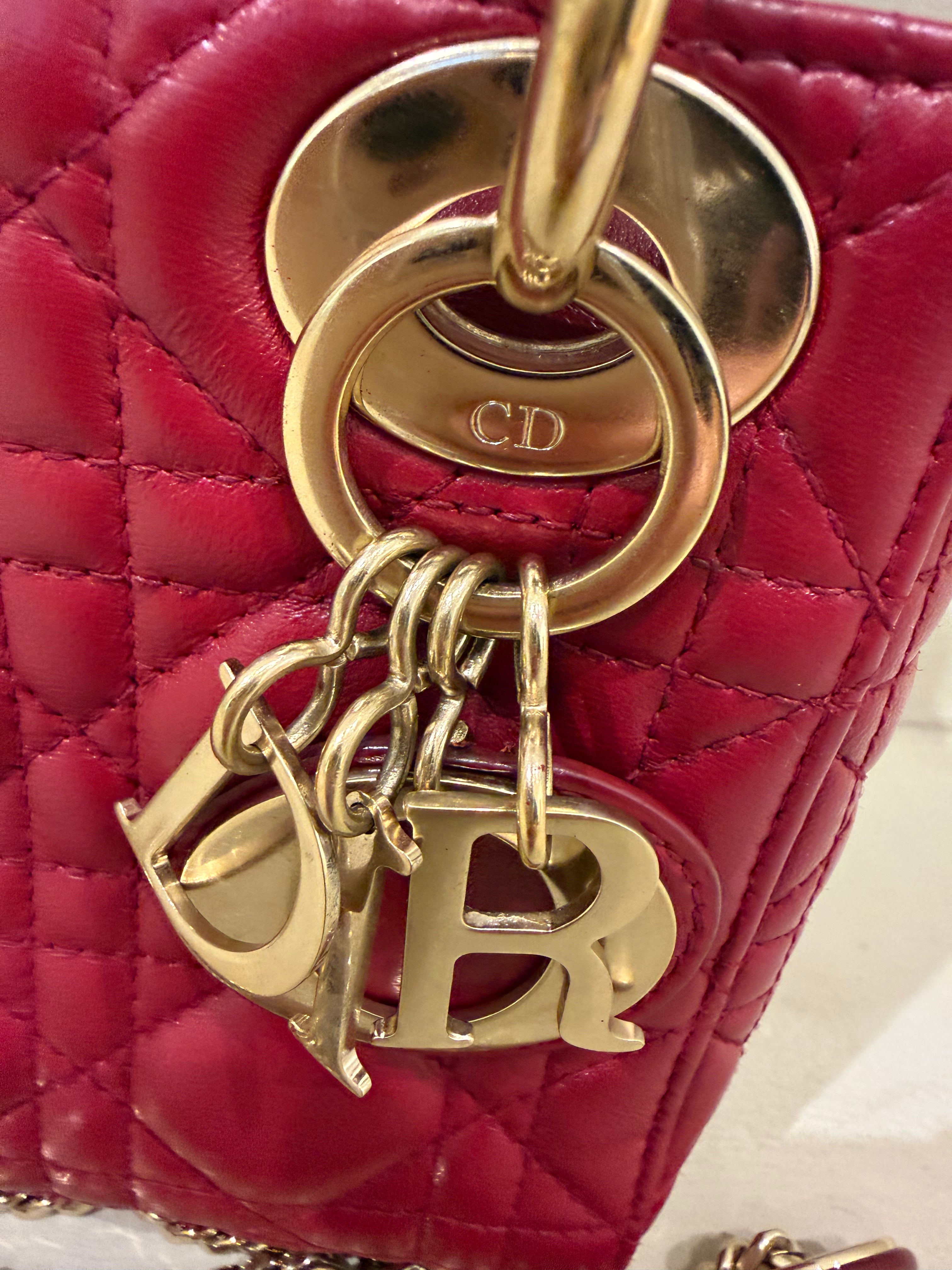Dior Lady Dior Mini | Deep Red Lambskin | Gold Hardware | Very Good