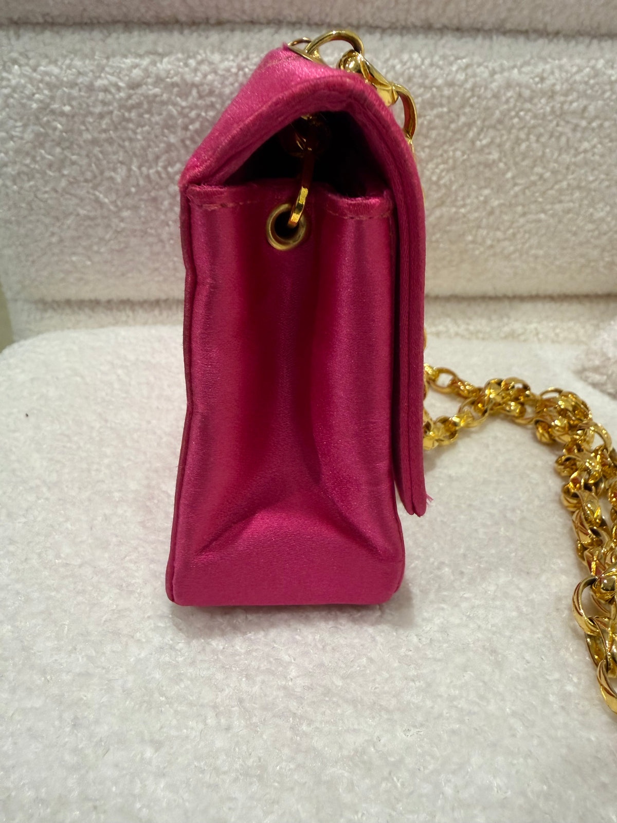 Chanel Pink Satin Quilted Flap Bag Gold Hardware |