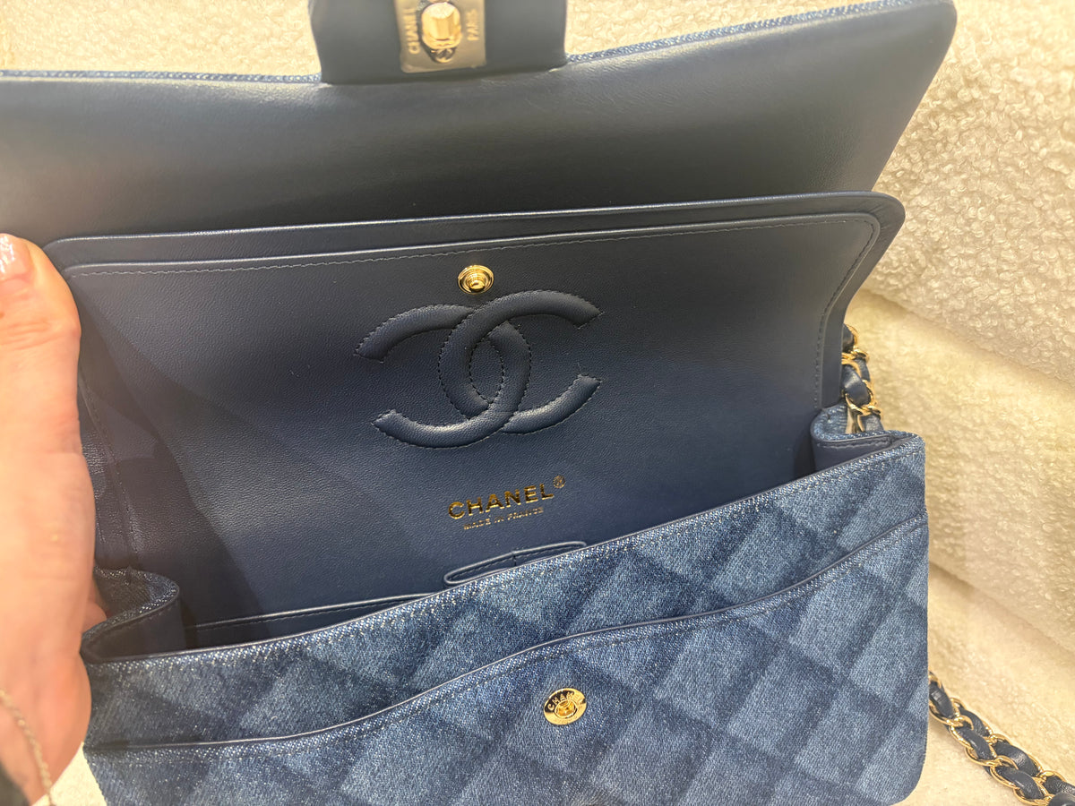 Chanel Classic Double Flap | Medium | Bleu Tromp L'oeil Denim | Champagne Gold-Tone Hardware | Unused