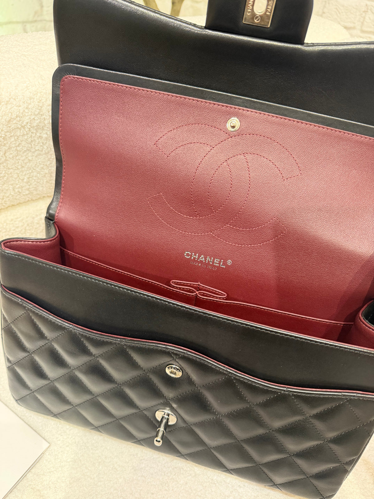 Chanel Classic Flap | Jumbo | Black Lambskin | Silver Hardware | Excellent