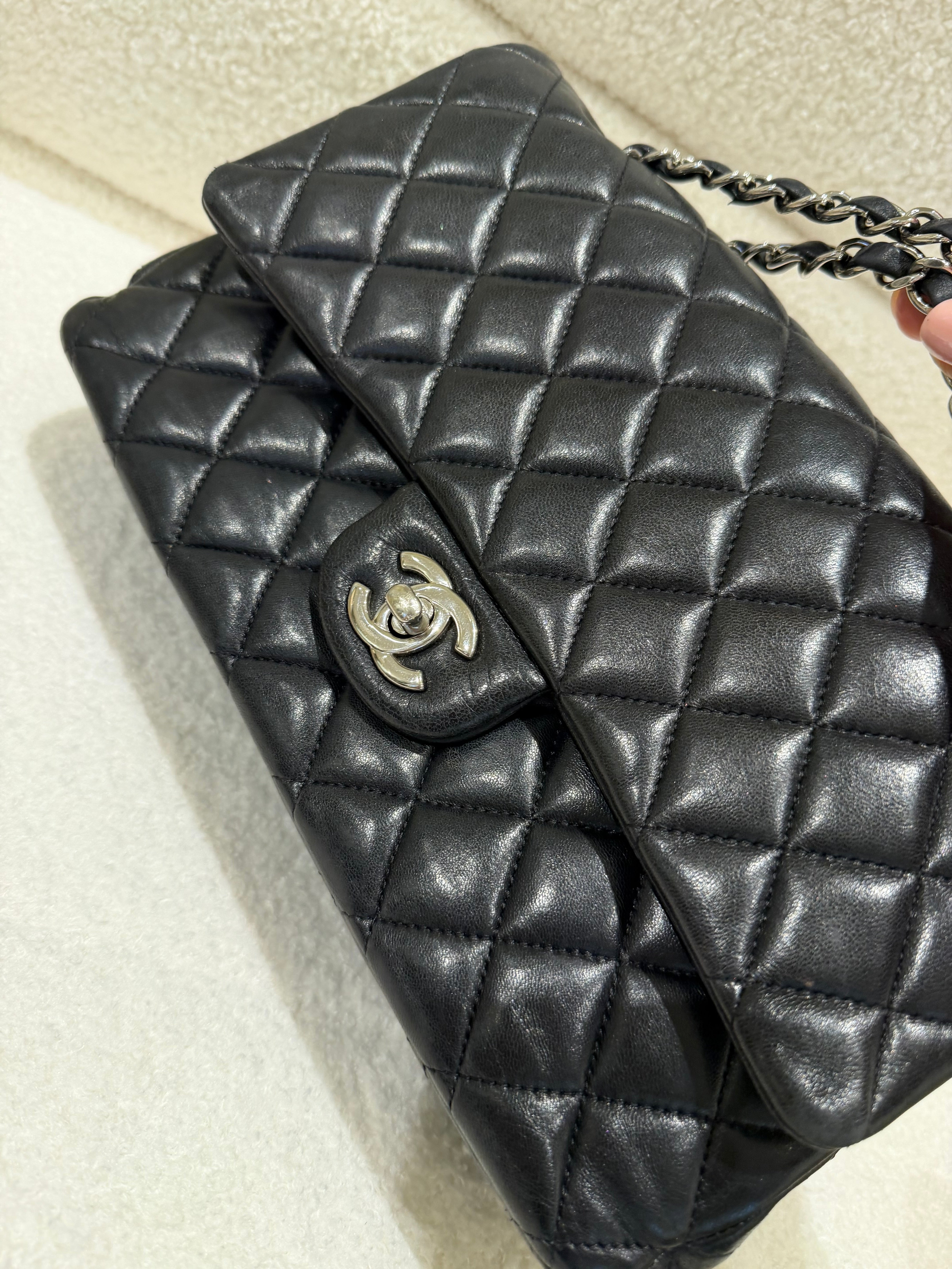 Chanel Lambskin Double Flap Bag – Silver Hardware-Good condition