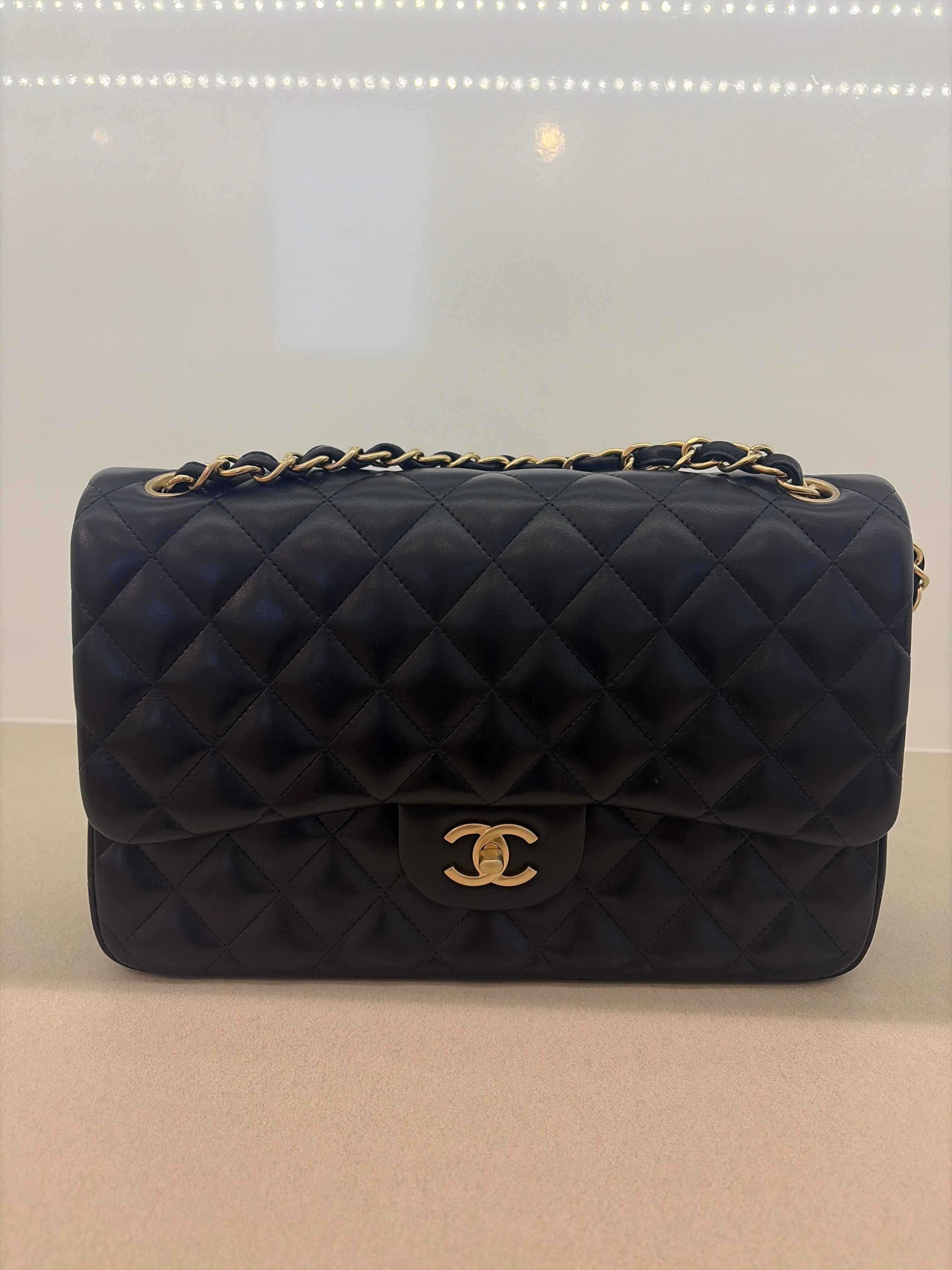 Chanel Jumbo Classic Flap | Navy Lambskin | Brushed Gold Hardware