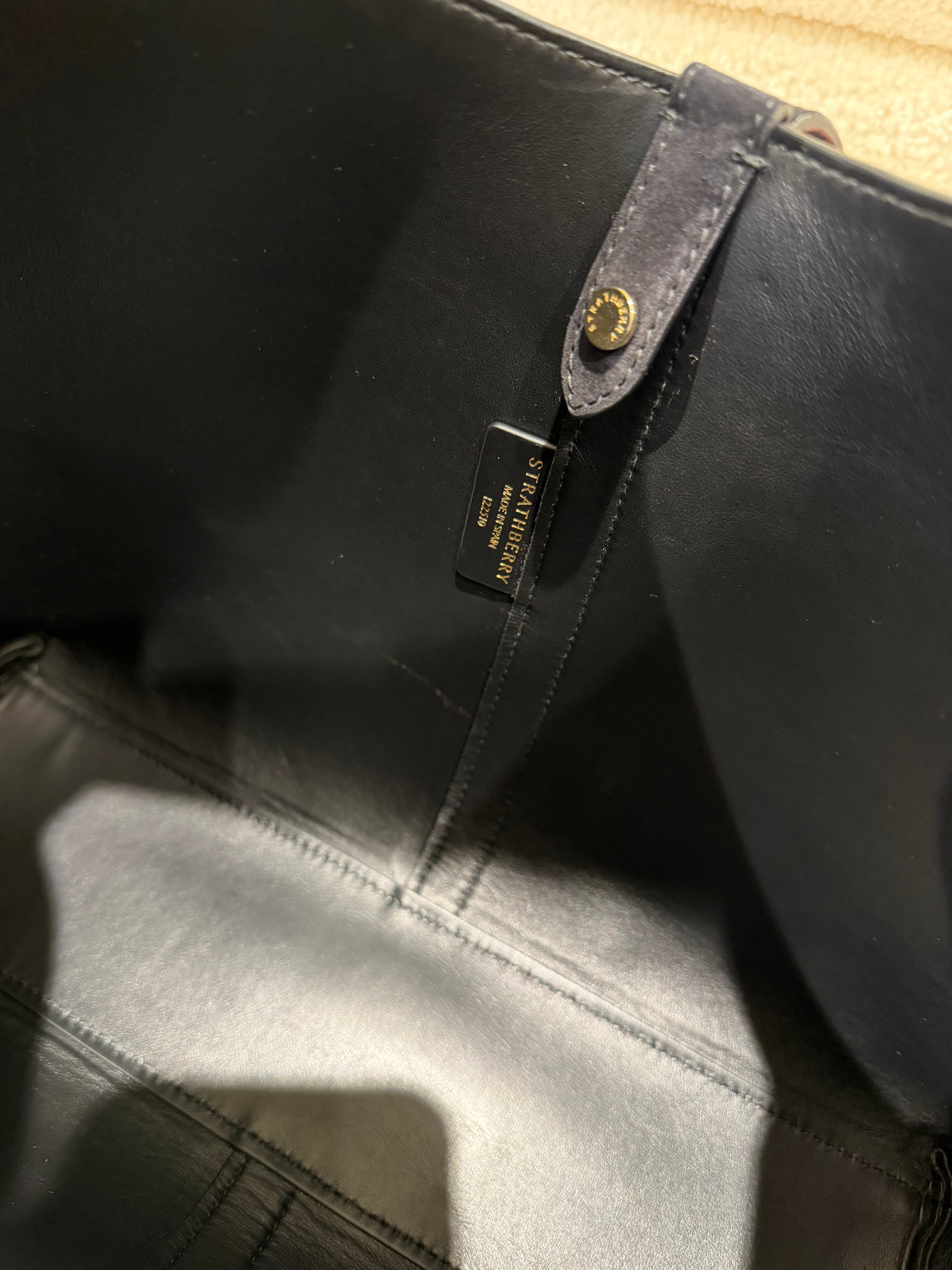 Strathberry Kite Black Suede Tote / Hobo Shoulder Bag with Gold Hardware