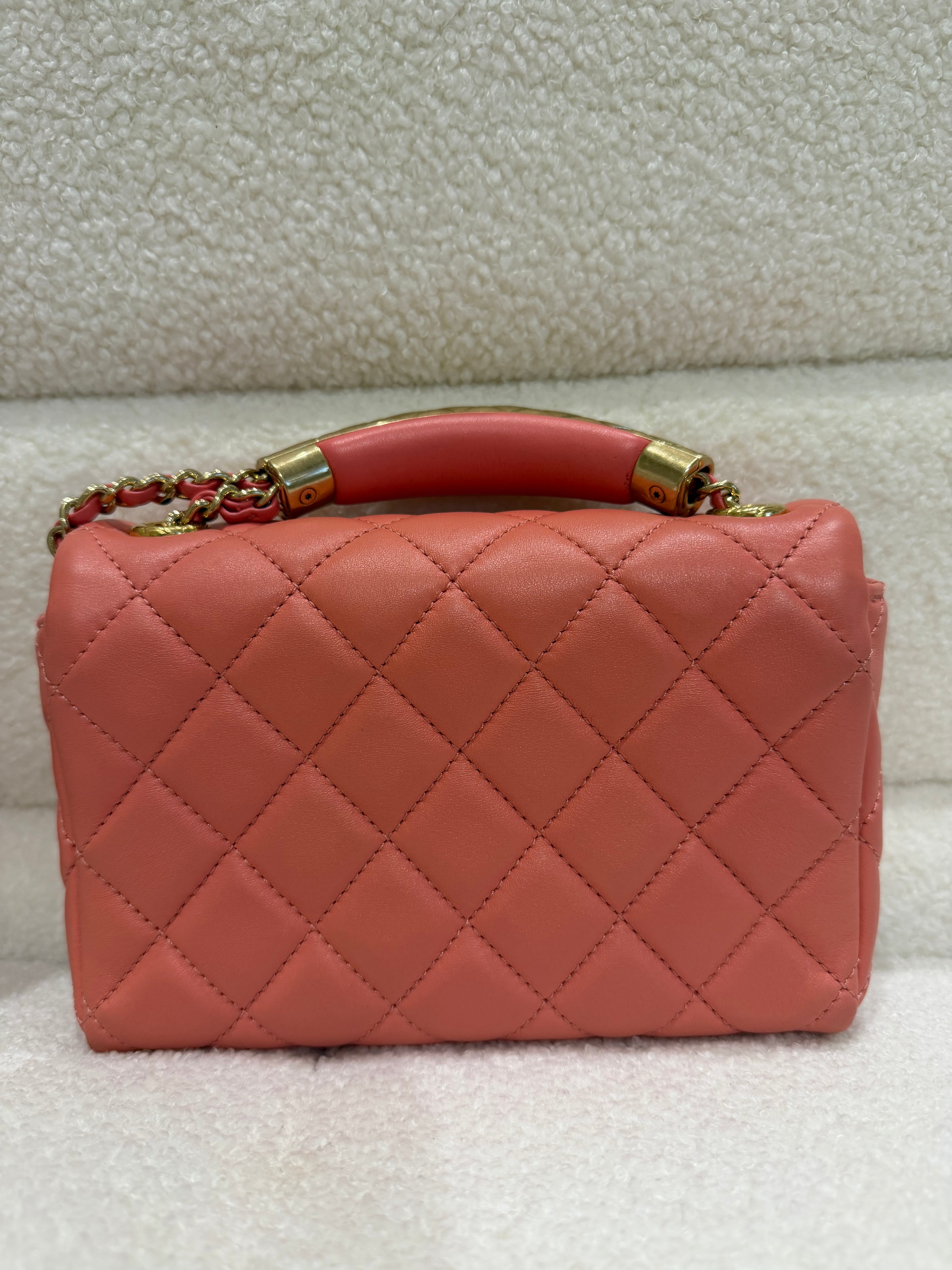 Chanel Mini Top Handle / Crossbody Bag Coral Pink