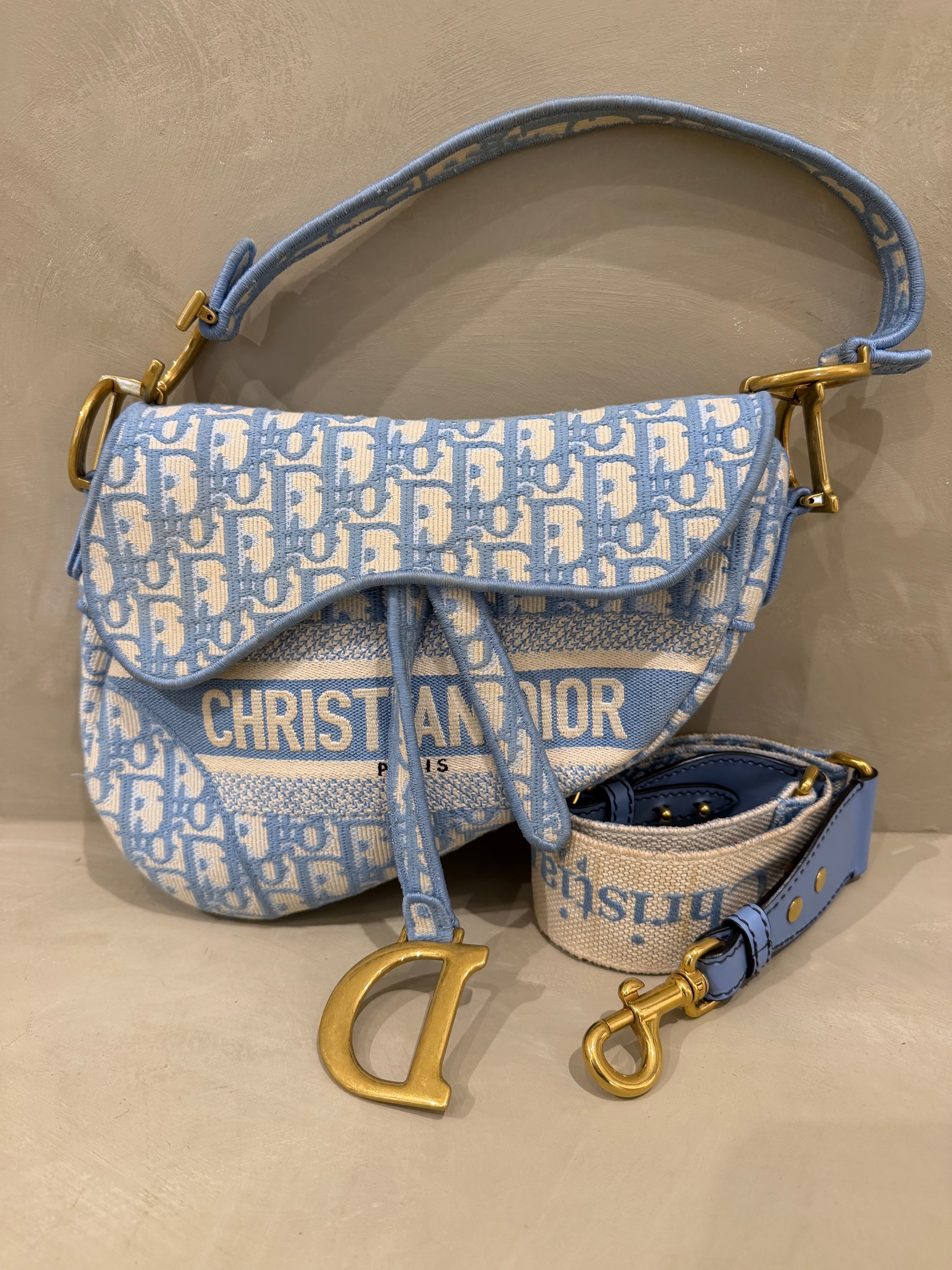 Dior Saddle Bag | Light Blue & Cream | Gold Hardware | Good condition