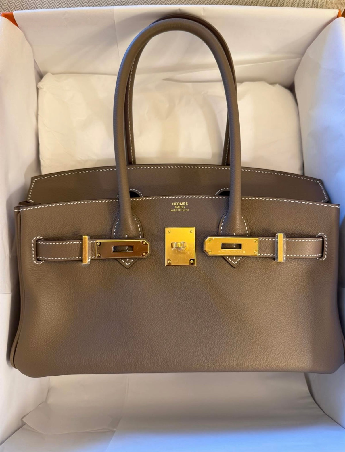 Hermès Shoulder Birkin 29 Etoupe Evercolor