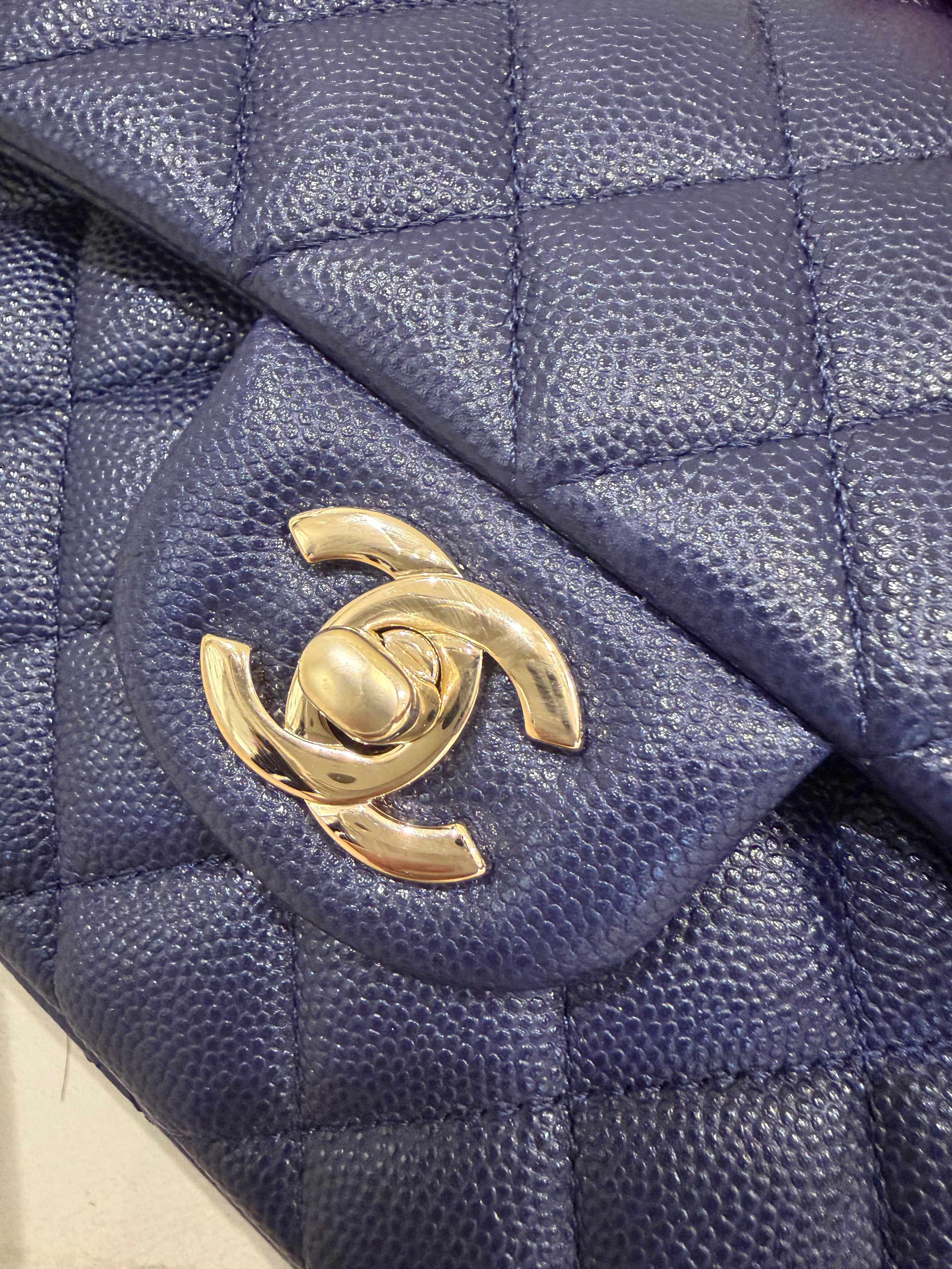 Chanel Small Classic Flap | Navy Caviar | Champagne Gold Hardware | Series 31 | Excellent