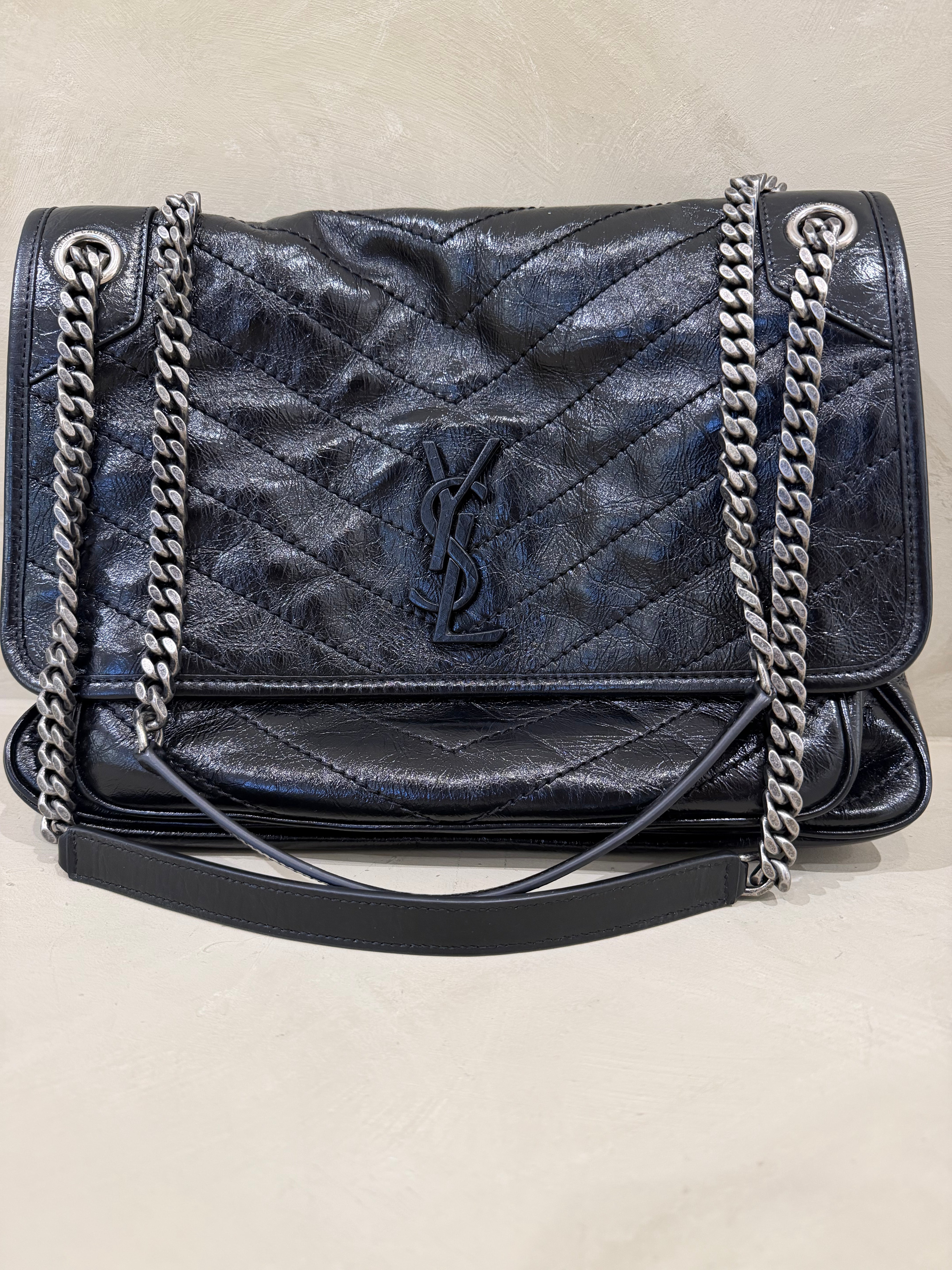 Saint Laurent Niki Crinkled Leather Black
