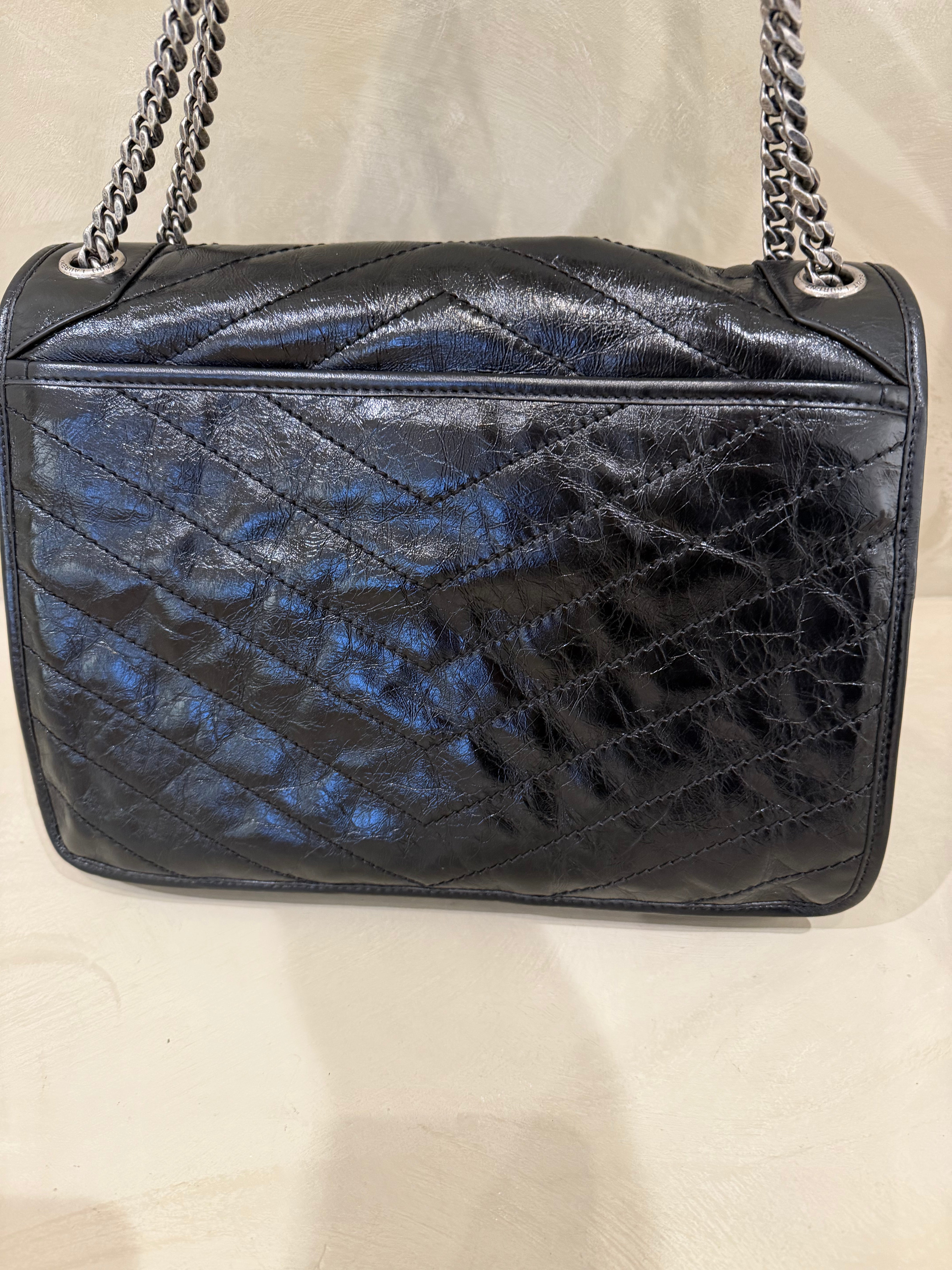 Saint Laurent Niki Crinkled Leather Black