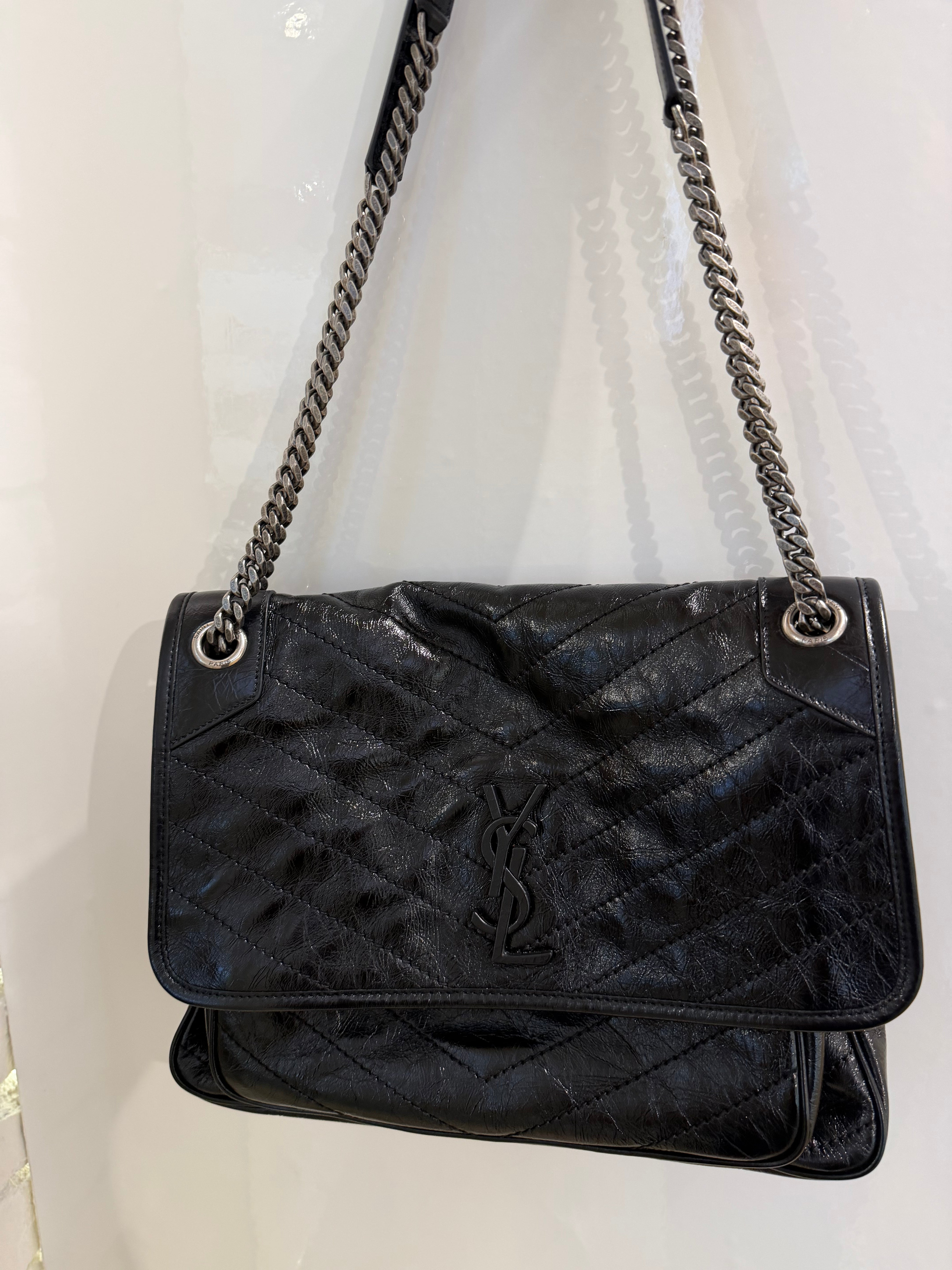 Saint Laurent Niki Crinkled Leather Black