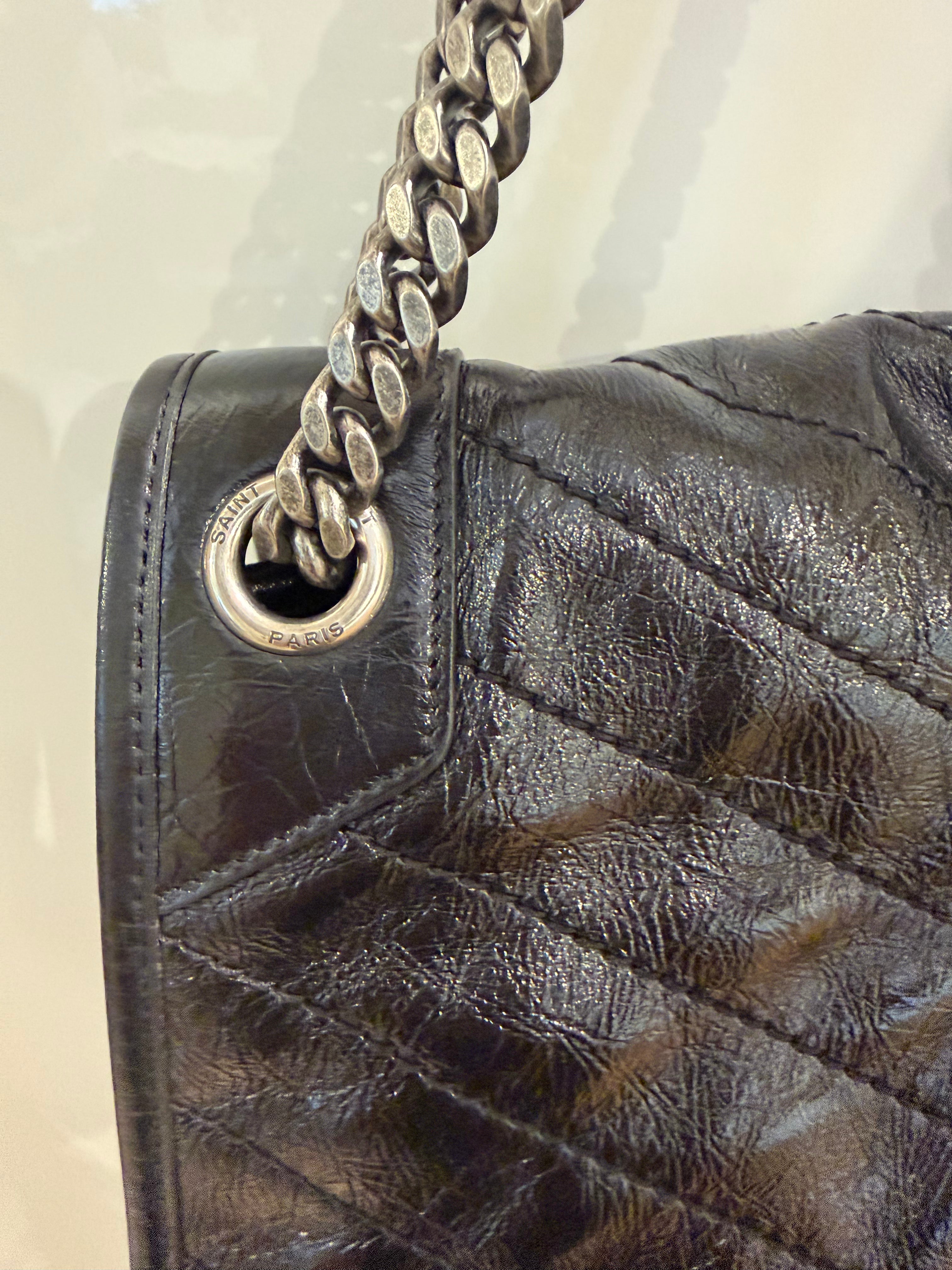 Saint Laurent Niki Crinkled Leather Black