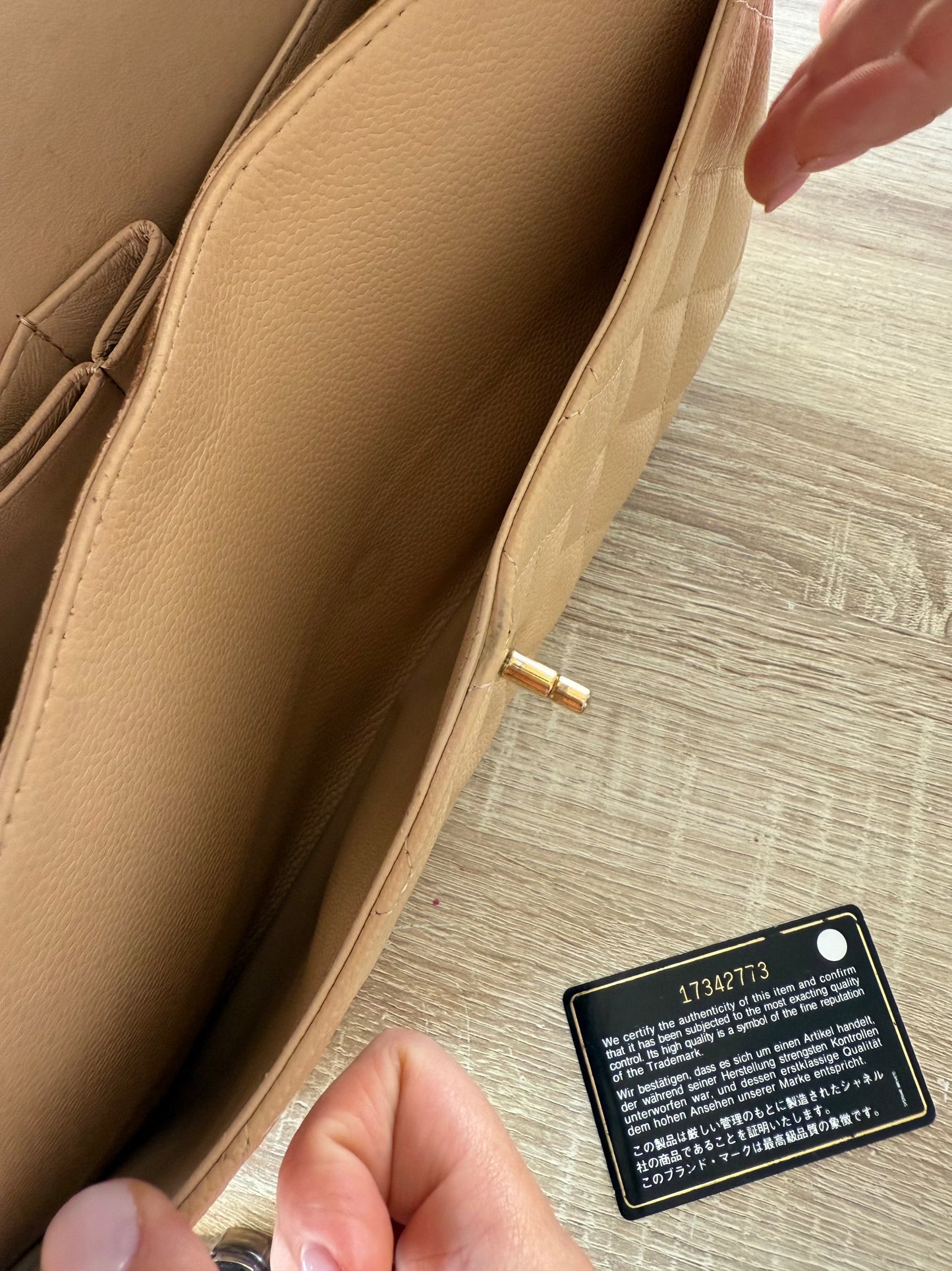 Chanel Classic Double Flap Beige Caviar Leather Jumbo