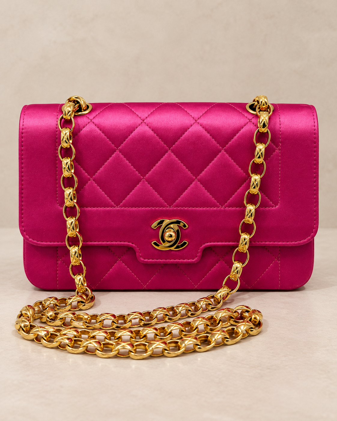 Chanel Pink Satin Quilted Flap Bag Gold Hardware |