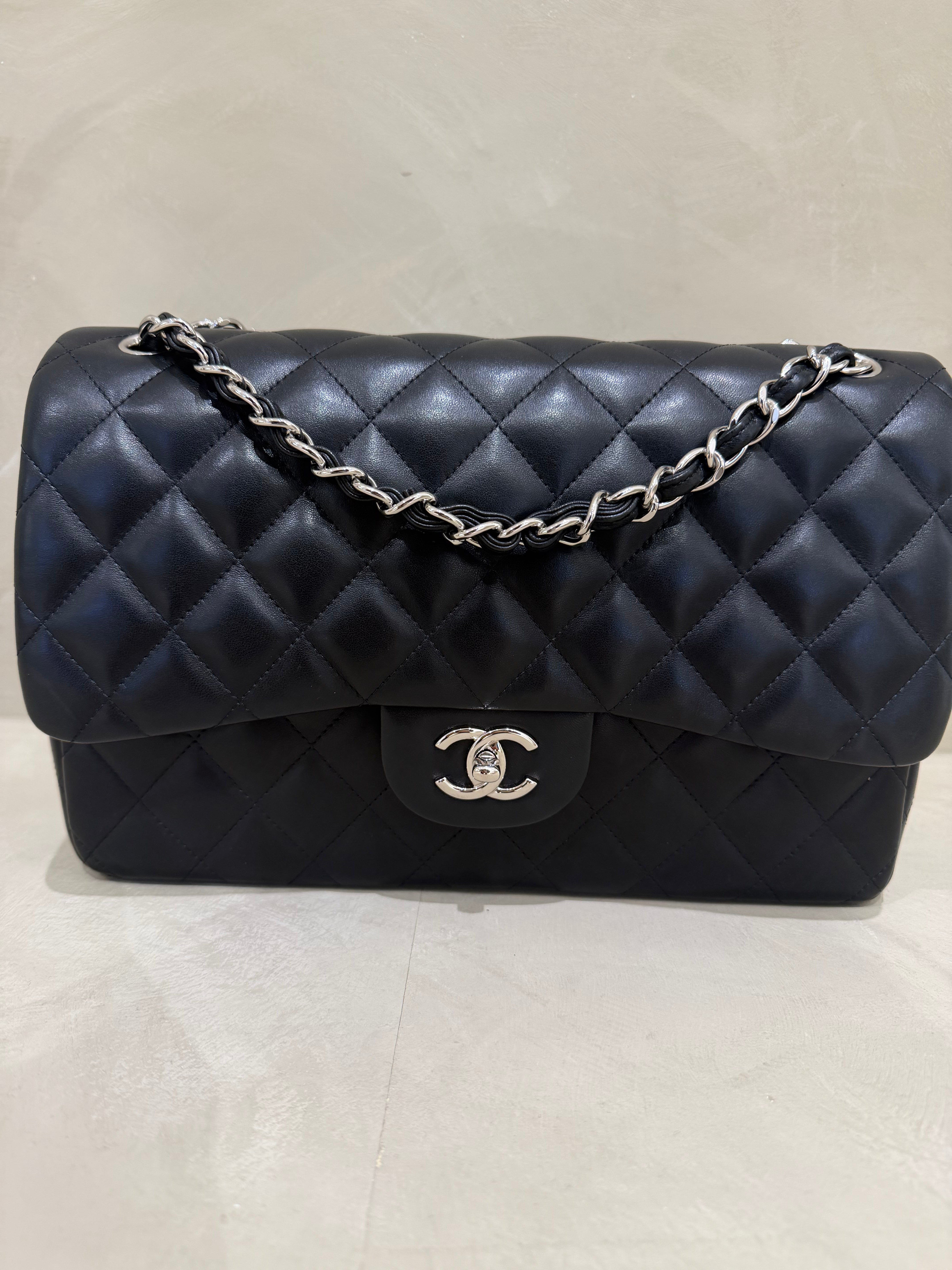 Chanel Classic Flap | Jumbo | Black Lambskin | Silver Hardware | Excellent