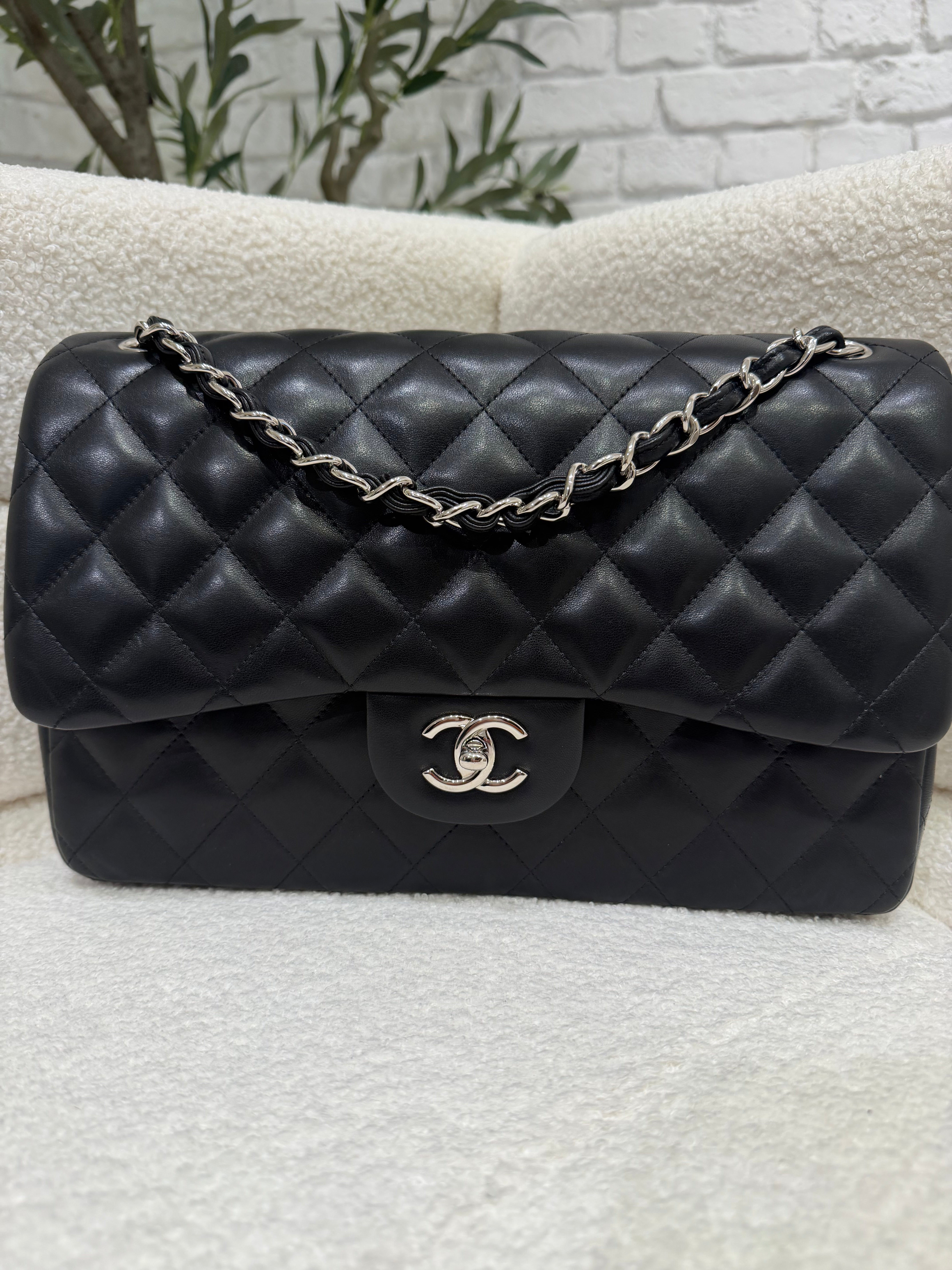 Chanel Classic Flap | Jumbo | Black Lambskin | Silver Hardware | Excellent
