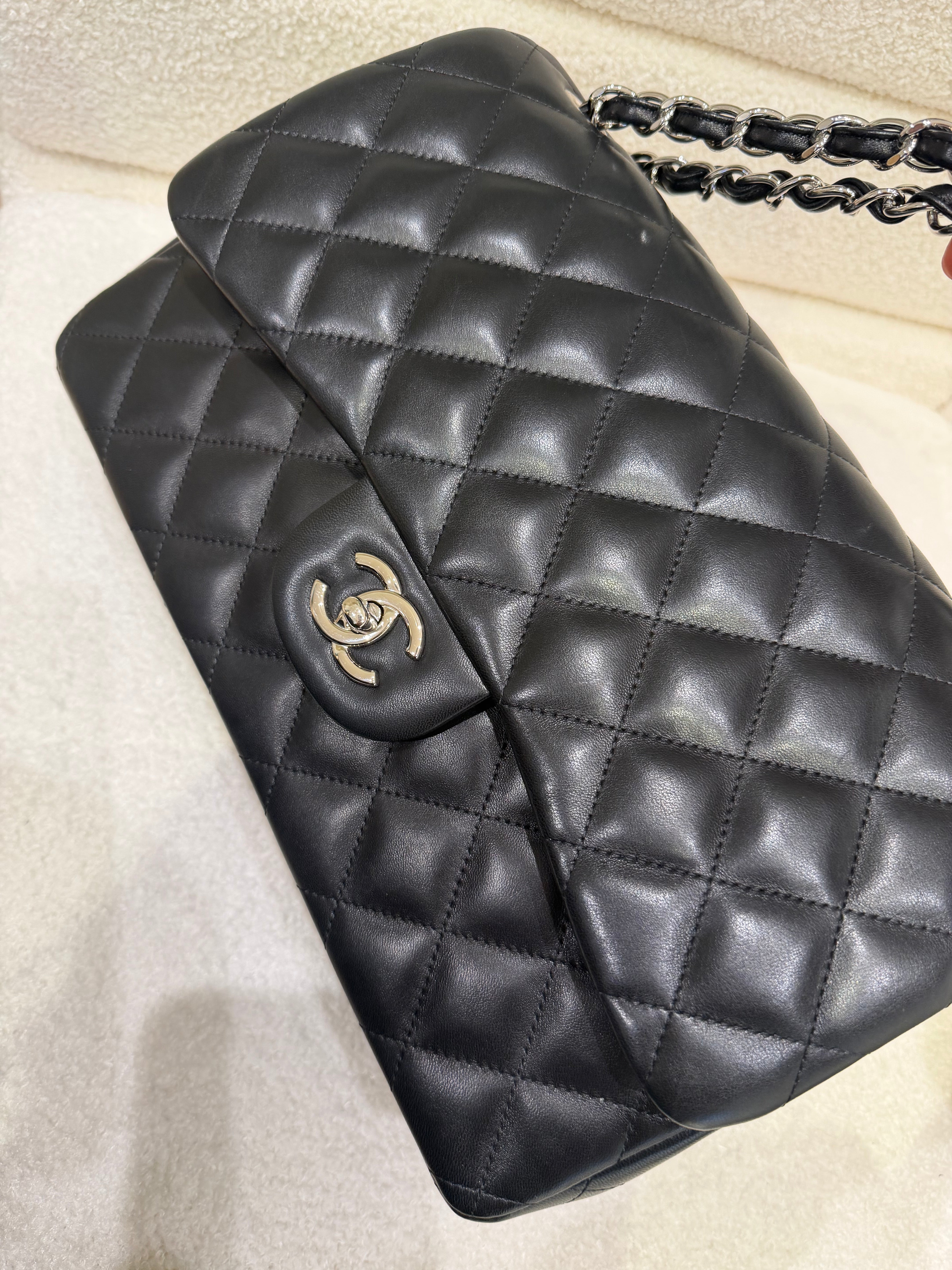 Chanel Classic Flap | Jumbo | Black Lambskin | Silver Hardware | Excellent