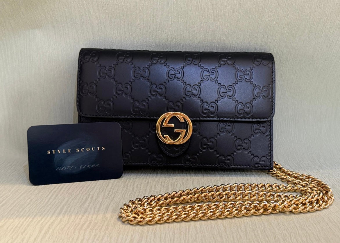 Gucci Icon Black Guccissima Icon Chain Wallet