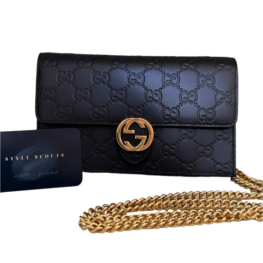 Gucci Icon Black Guccissima Icon Chain Wallet