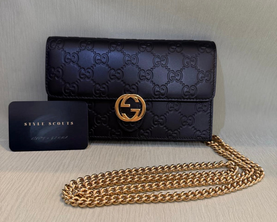 Gucci Icon Black Guccissima Icon Chain Wallet