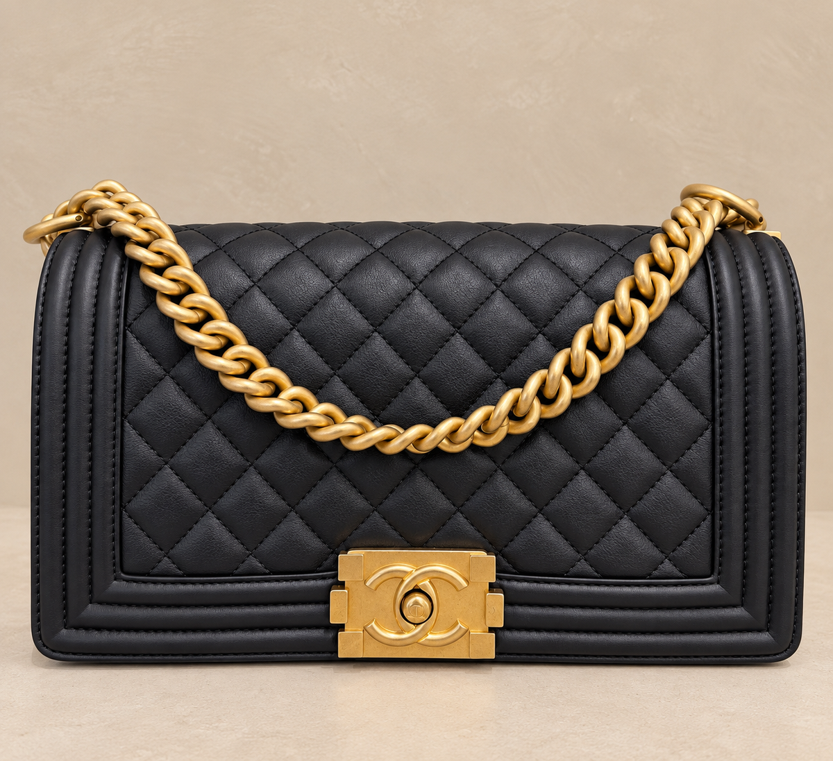 Chanel Boy Bag – Black Quilted Lambskin | Aged Gold Hardware | Microchipped