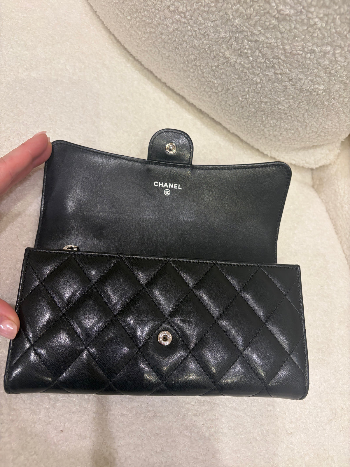 Chanel Long Wallet | Black Lambskin | Silver Hardware | Very Good